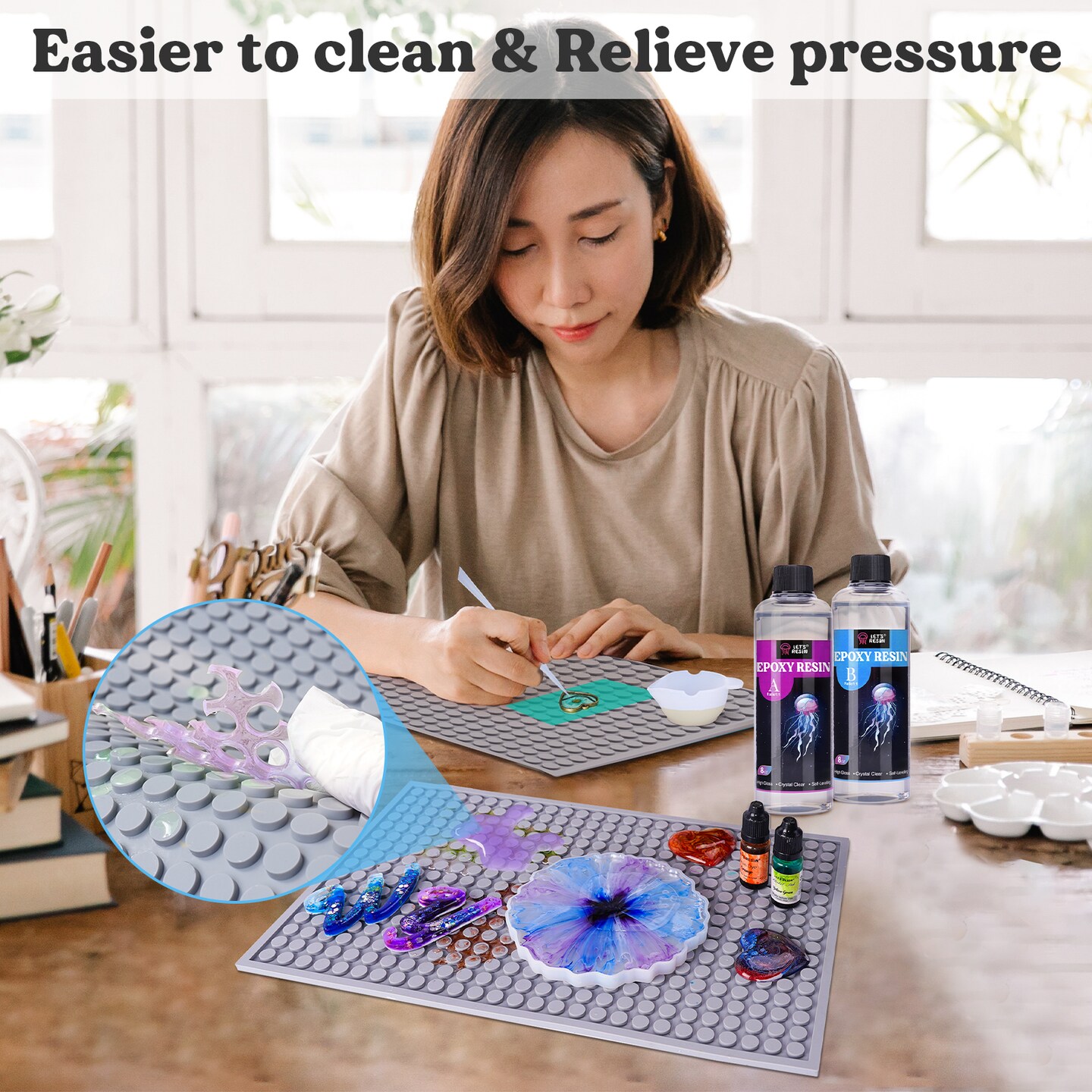 LET&#x27;S RESIN Resin Collector Mat, Easy Clean &#x26; Silicone Heat Resistant Mats 14.5&#x27;&#x27; x 9.4&#x27;&#x27;, Non-Slip Multipurpose Thick Silicone Mats for Resin Molds, Epoxy Resin, Cup Turner, Kitchen Counter, Placemat