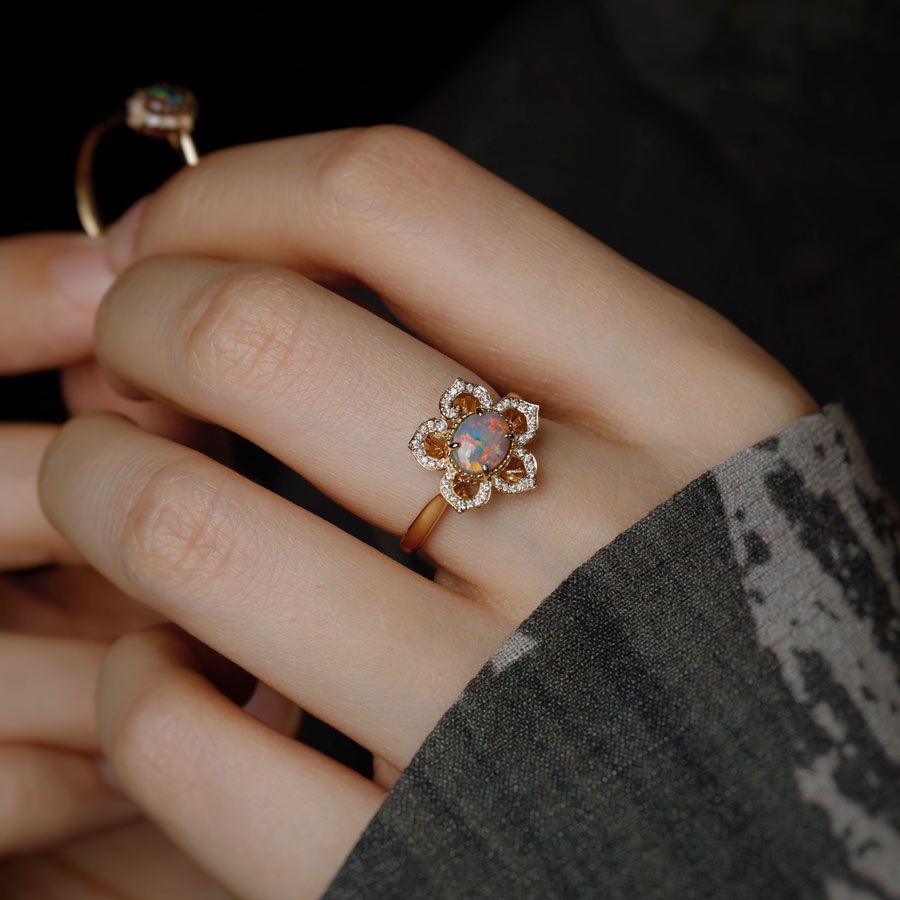 Love From Dynasty - Black Opal Diamond Engagement Ring 18K Yellow