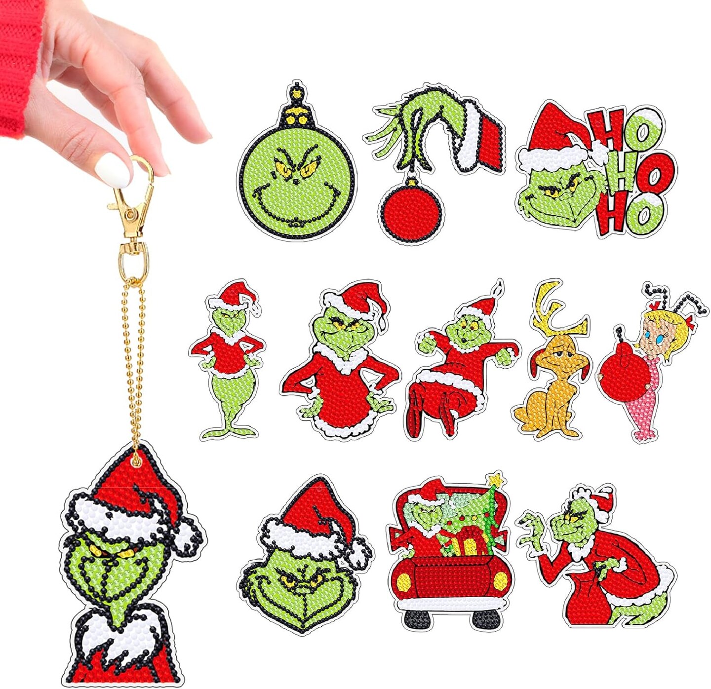 12Pcs Christmas Diamond Art Keychains DIY Diamond Keychain Gifts for Women