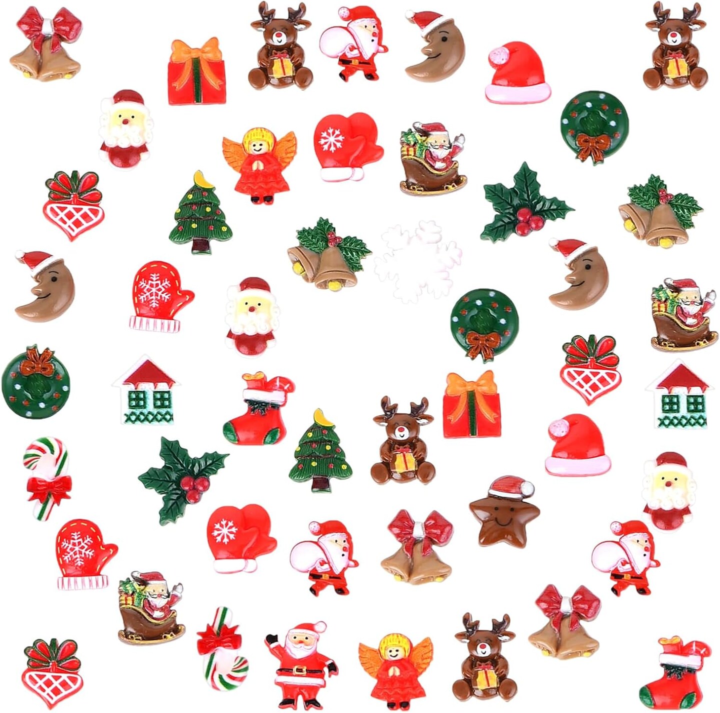 50 Pcs Mini Christmas Ornaments Flatback Resin Charms Christmas Craft Supplies Cute Christmas Embellishment for Craft Making, Ornament Scrapbooking, DIY Crafts