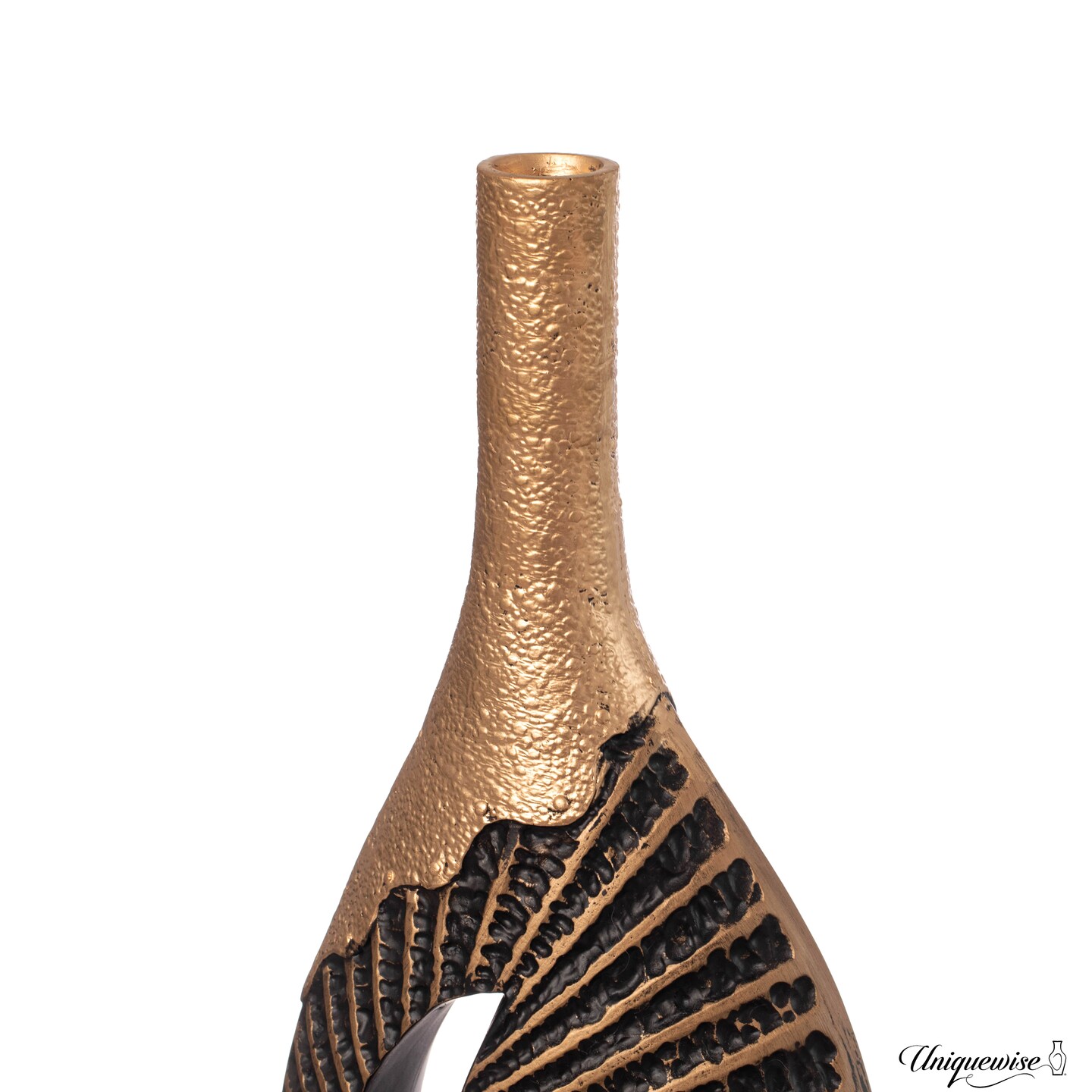 27-Inch Fiberglass Vintage Farmhouse Floor Vase, Boho Wedding Centerpiece - Unique Black and Gold Rustic Design Tall Vase - Perfect Decoration for Living Room, Bedroom, Entryway, Hallway and Kitchen