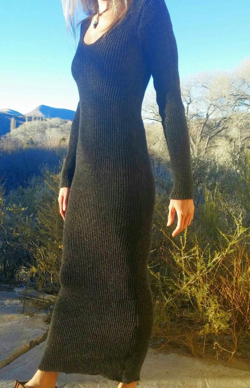 product name is Super stretchy, long, knit, alpaca or organic merino wool dress-made to order