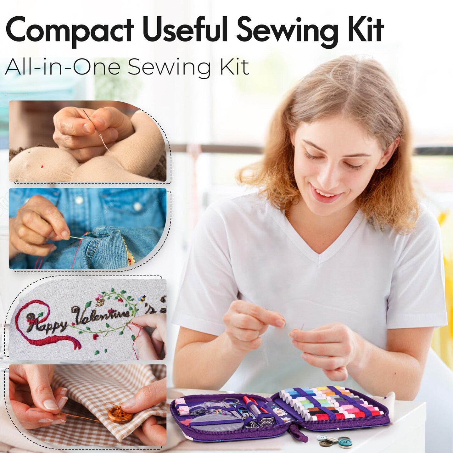 Coquimbo Sewing Kit Gifts for Grandma, Mom, Friend, Adults Beginner Kids Traveler, Portable Sewing Supplies Accessories with Case Contains Thread, Needle, Scissors, Measure Tape, Thimble etc