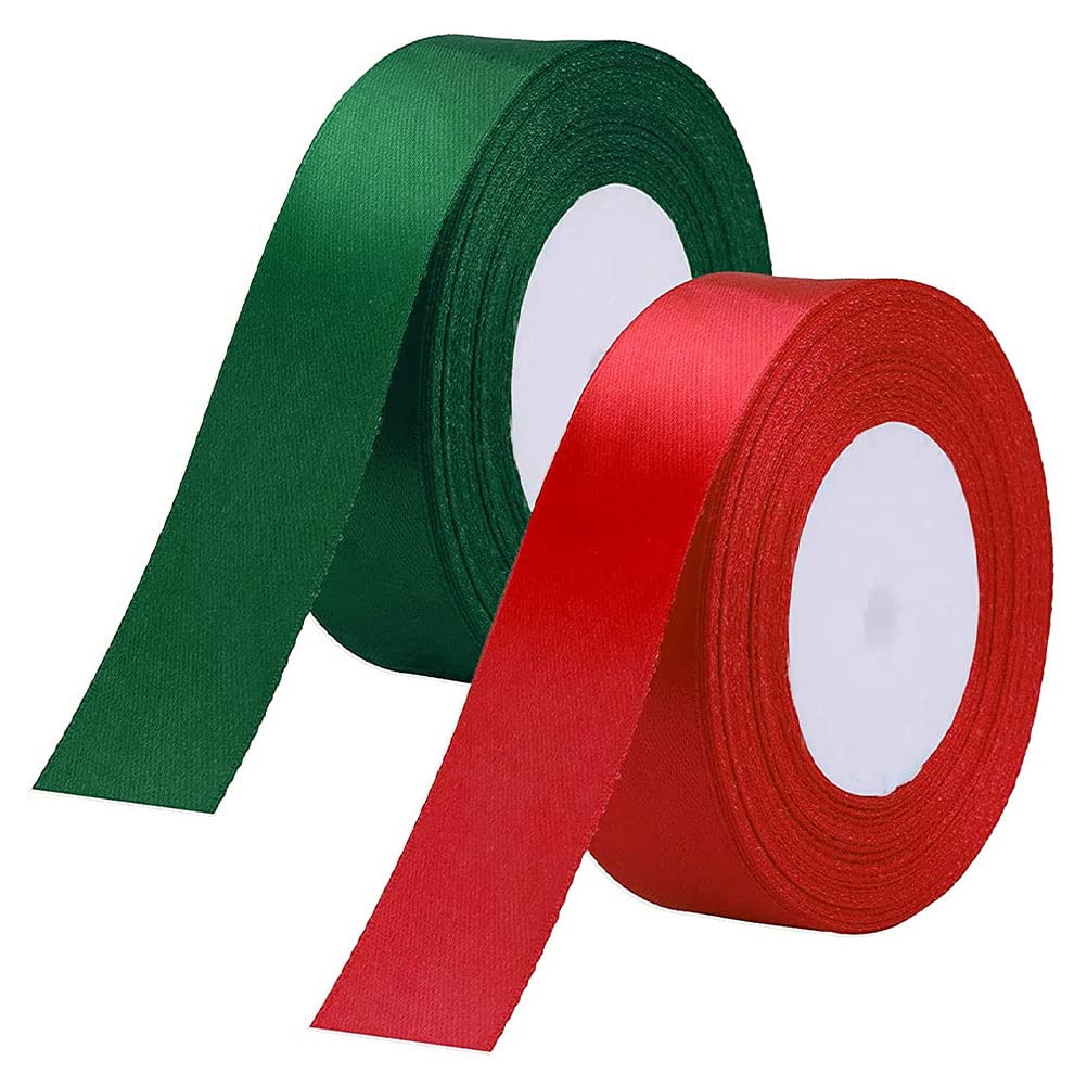 2 Rolls Christmas Ribbon 1.6 Inch X 50 Yards Red and Forest Green Ribbon Double Face Polyester Satin Ribbon Wide Holiday Ribbon for Wedding Gift Wrapping Crafts