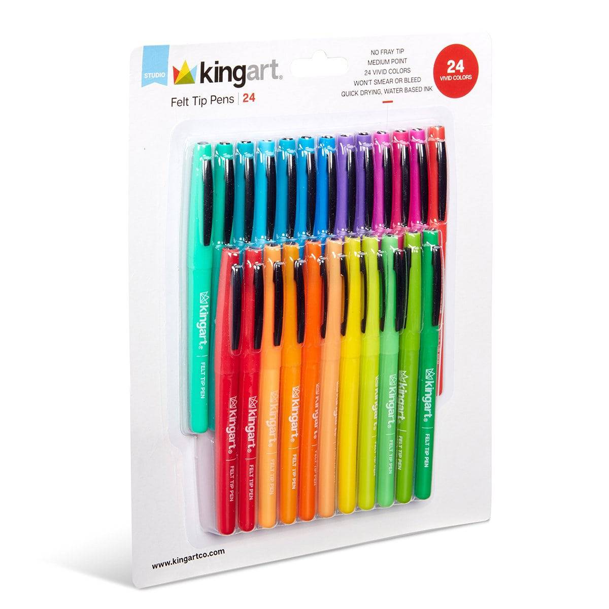 KINGART&#xAE; Felt Tip Pens, Medium Point, Set 24 Unique Bright Colors