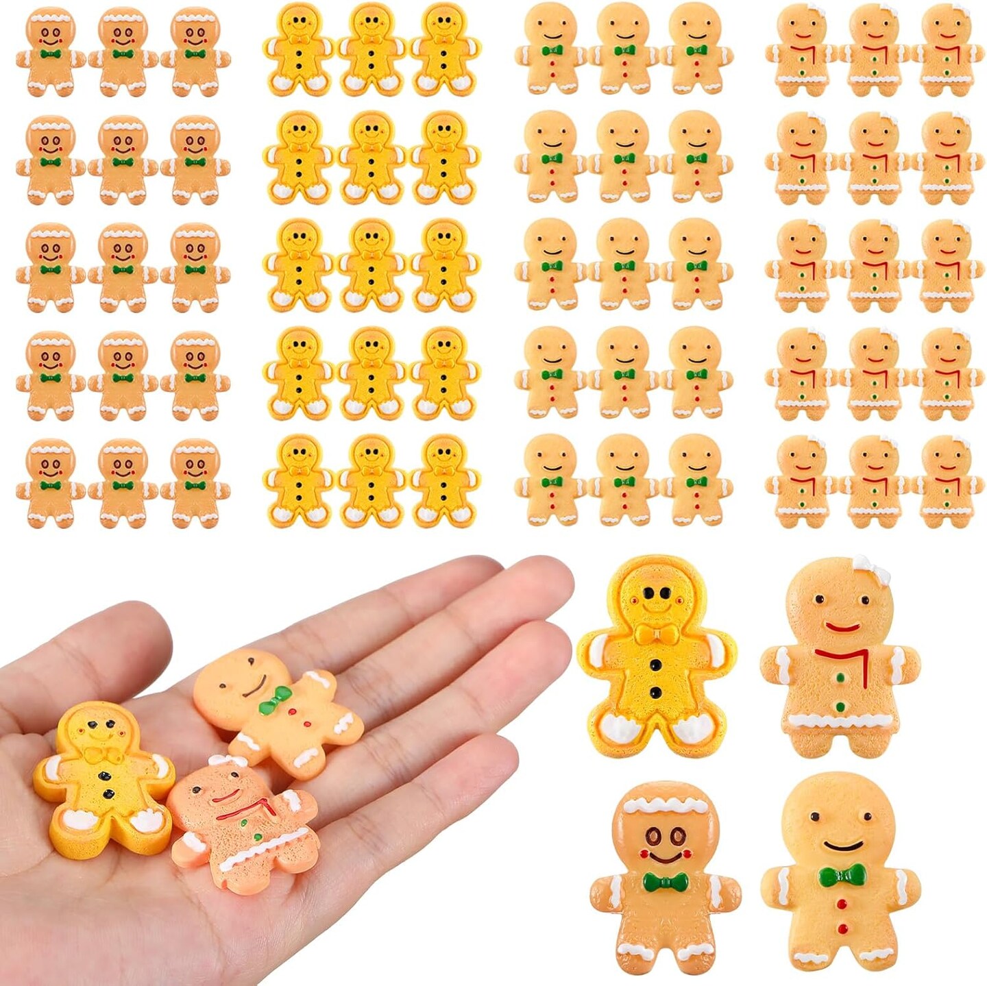 60 Pcs Christmas Miniatures for Crafts Gingerbread Man Christmas Decorations Miniature Christmas Figurines Mini Resin Gingerbread for DIY Crafts Flatback Embellishment(Cute)
