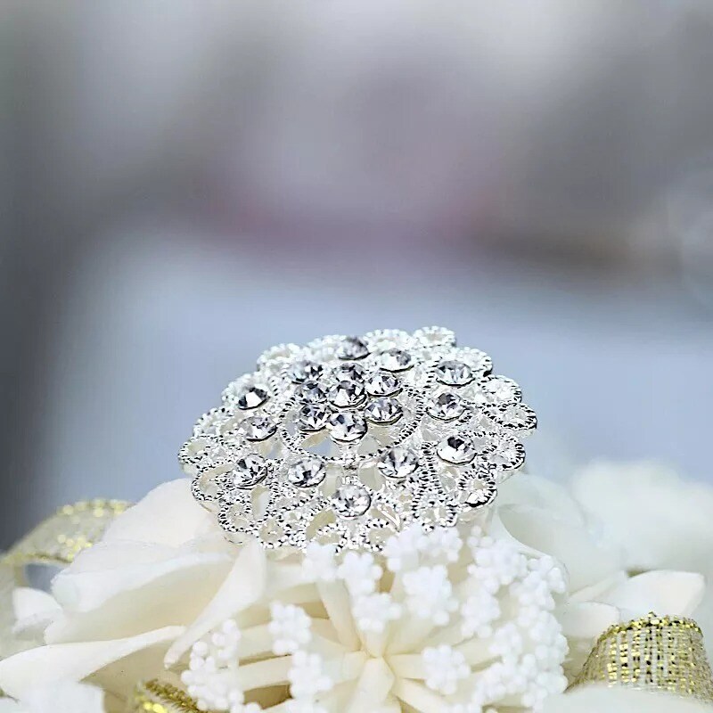 5 pcs Silver Metal Assorted Brooches Floral Pins Rhinestones Party Decorations