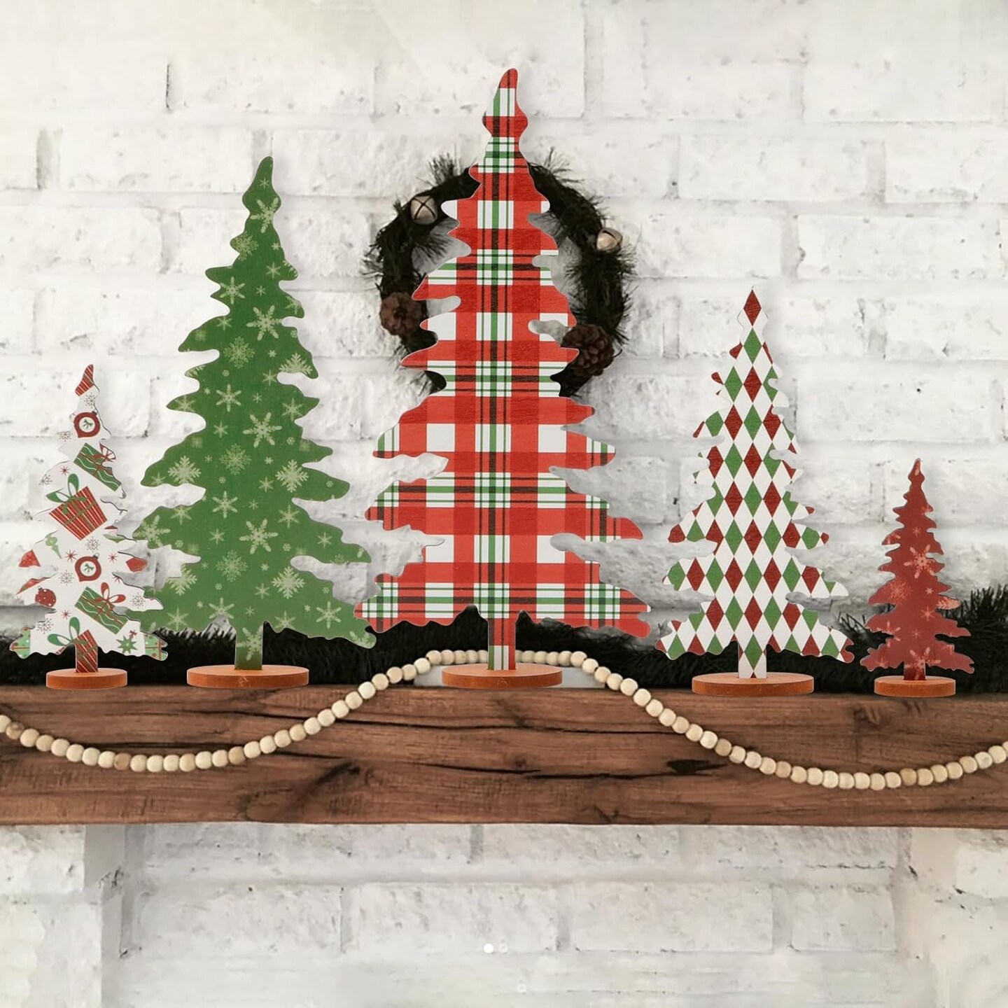 Christmas Decorations Indoor-5 Sizes Wooden Christmas Tree Sign-Christmas Decorations for Home Shelf Mantel Fireplace Table Windowsill Party Decor