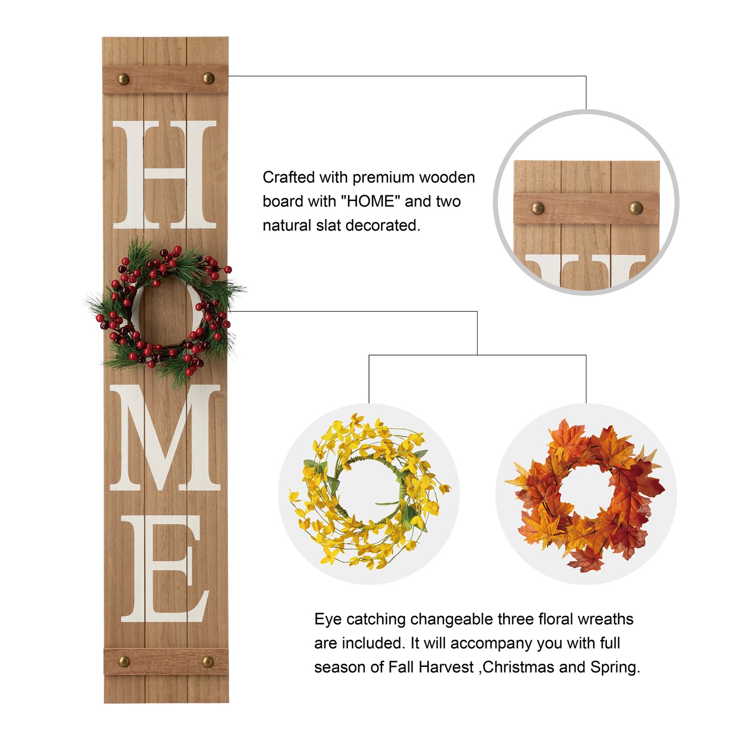 42&#x22;H Christmas Fall Porch Sign with 3 Interchangeable Floral Wreaths