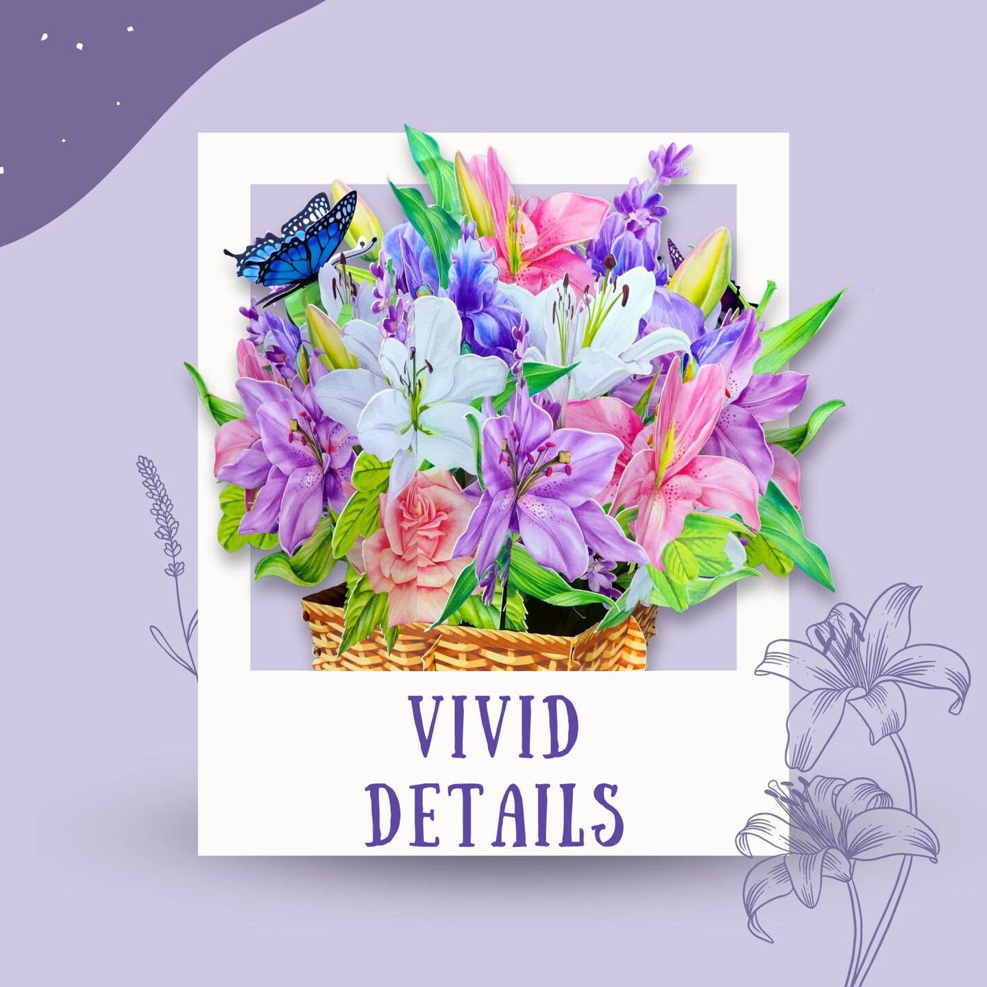 eGoHi Large Paper Flower Basket Card, Pop Up Cards, 10 inches with Note Card and Envelope - Fairy Garden