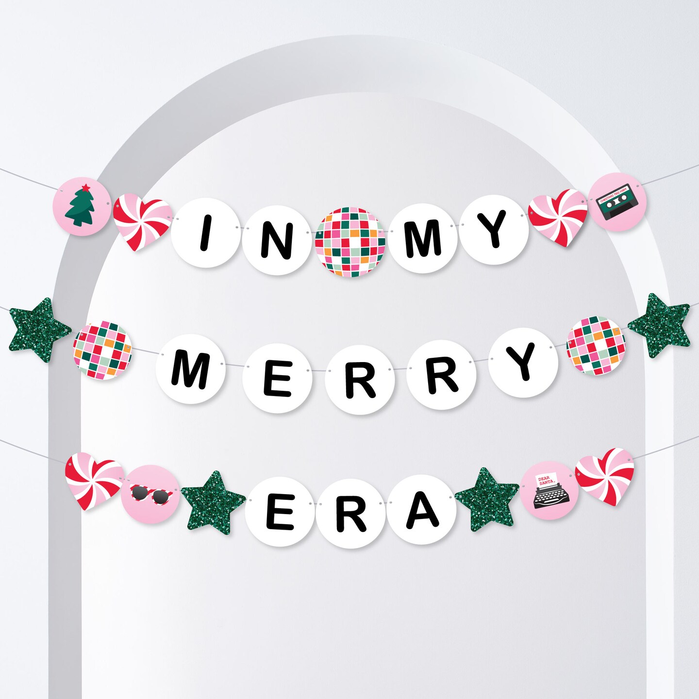 Big Dot of Happiness In My Merry Era Banner, Christmas Party Decorations, Xmas Holiday Backdrop, Large Holiday Friendship Bracelet Banner, 28 Pieces