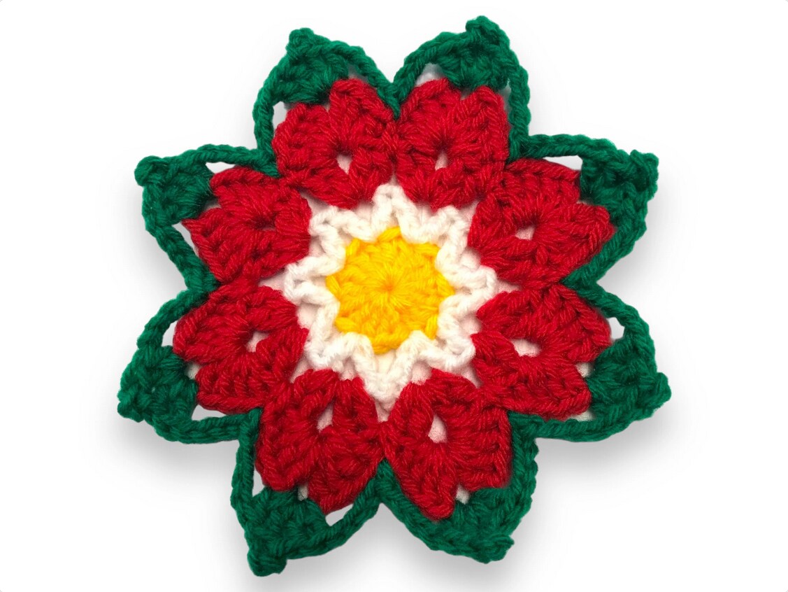 POINSETTIA COASTER SET (4) - Crochet Poinsettia Ready to Ship - Set of Four Christmas Handmade Coasters - House Warm Gift - Mother's Da product 2