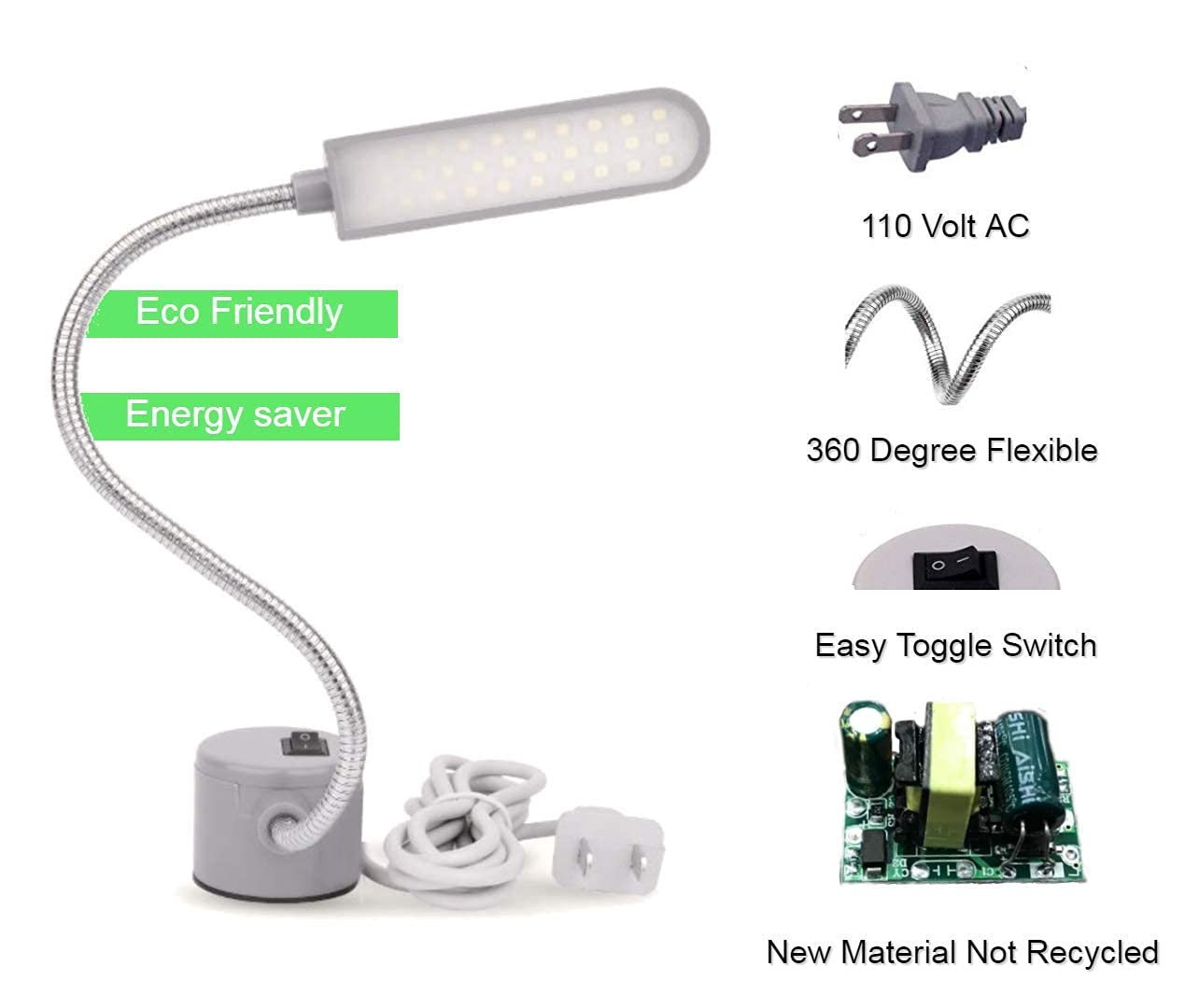 LED Sewing Machine Lights, ENERGY SAVING LED Machine Light for Drill Press, Desk, Craft Gooseneck Lamp Flexible LED Work Light Magnetic Lamp 33 LED's Sewing Lamp Magnetic Base Light magnetic led light