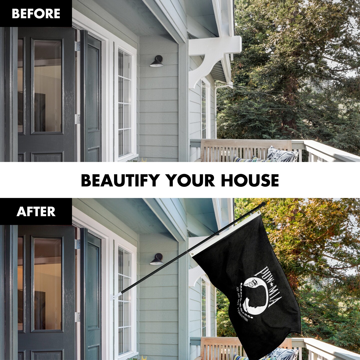 G128 Flag Pole 5 FT Black Tangle Free &#x26; POW MIA Flag Emb 2.5x4 FT Combo Embroidered Spun Polyester