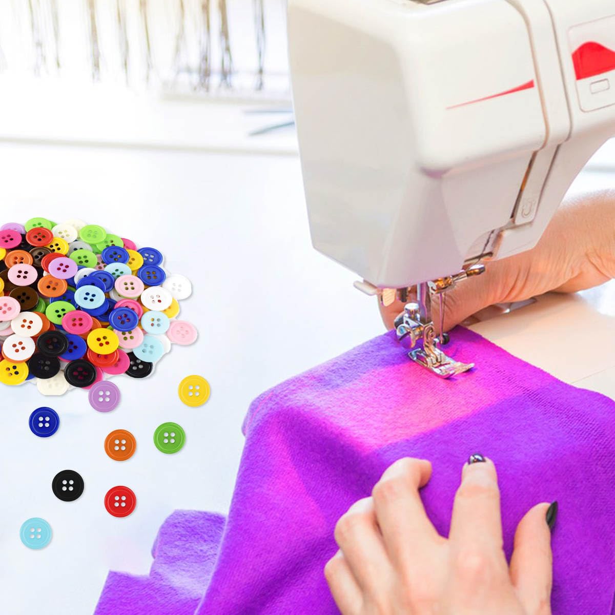 300 Pack Colorful Buttons for Craft DIY 15 Assorted Colors Resin Round Buttons for Sewing Flatback Button with Box 4 Holes Crafts Buttons Mixed Color Manual Button DIY Handmade Ornament Buttons (15mm)