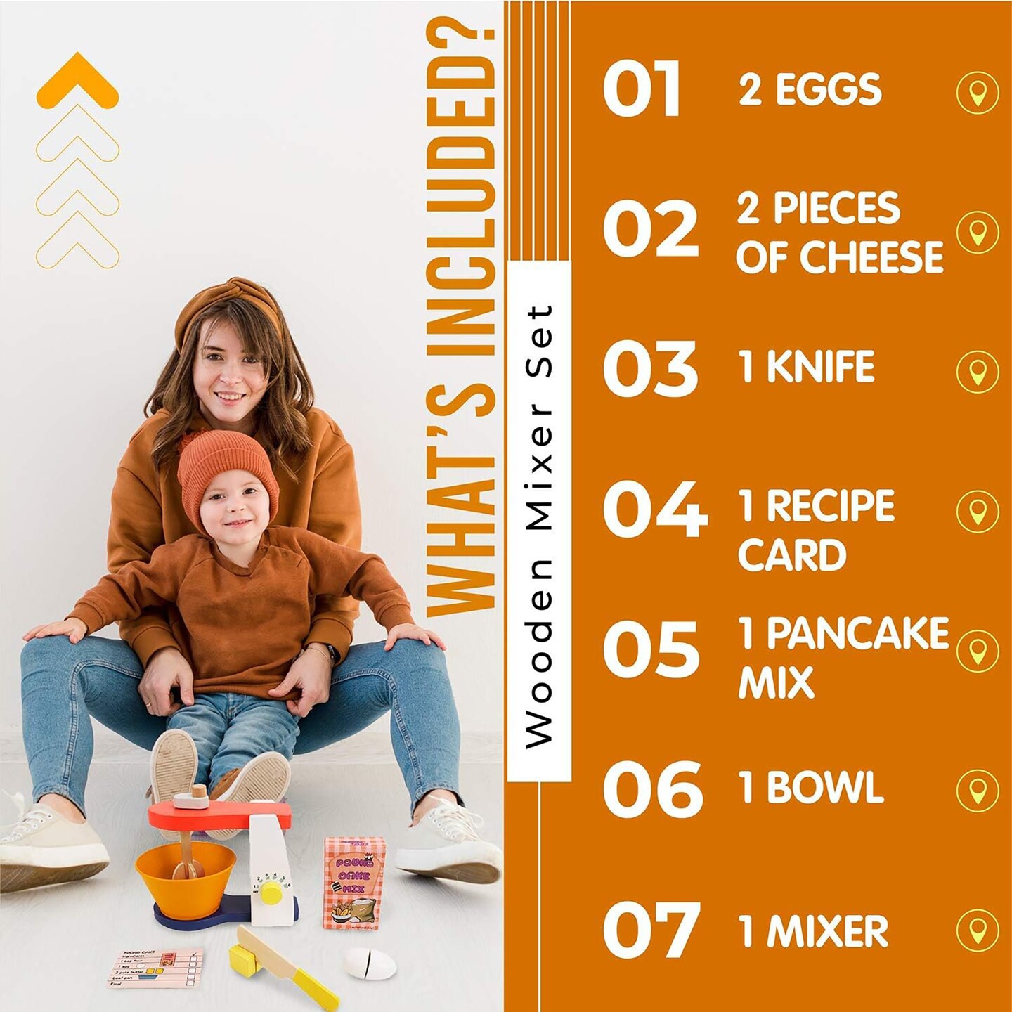 LEO &#x26; FRIENDS: Wooden Mixer Set - 9pc Make-A-Cake Set, Realistic Spinning Kitchen Appliance Toy &#x26; Accessories, Food &#x26; Baking Pretend Play, Kids Age 3+