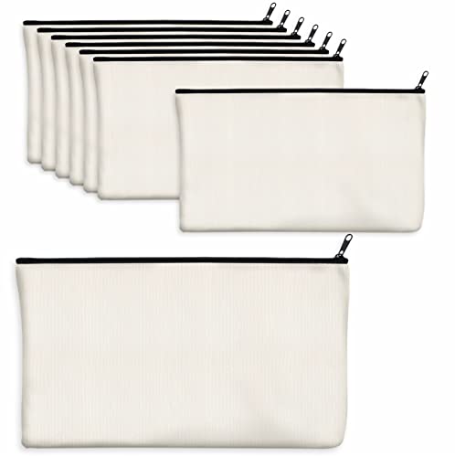 15 Pack Blank Cotton Canvas DIY Craft Zipper Bags Pouches Pencil Case for Makeup Cosmetic Toiletry Stationary Storage (off white, 8.3&#x201D; x 4.7&#x201D;)