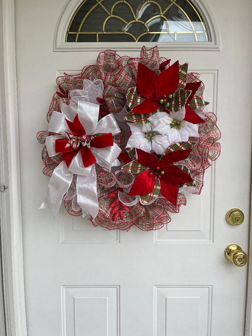 Large Christmas door wreath, Holiday door wreath, Poinsettia