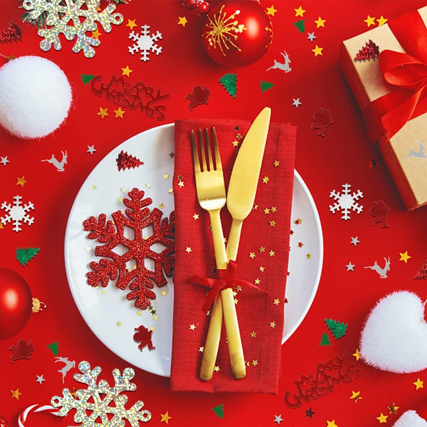 7200pcs Christmas Confetti,Snowflake Santa Claus Metallic Foil Sequins Glitter Table Scatters for Party Decoration