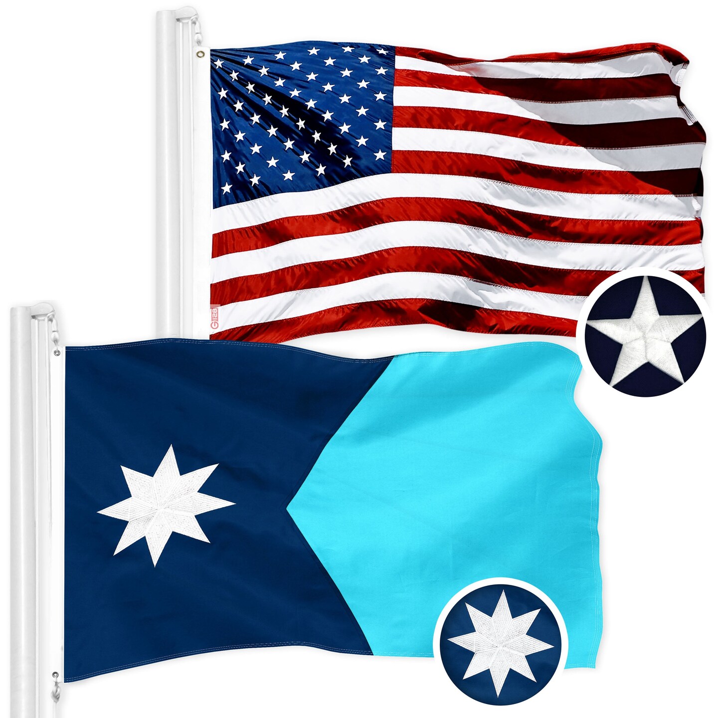 G128 Combo Pack: American USA Flag 3x5 Ft &#x26; Minnesota New Version MN State Flag 3x5 Ft | Both ToughWeave Series Embroidered 210D Polyester, Embroidered Design, Indoor/Outdoor, Vibrant Colors, Brass Grommets