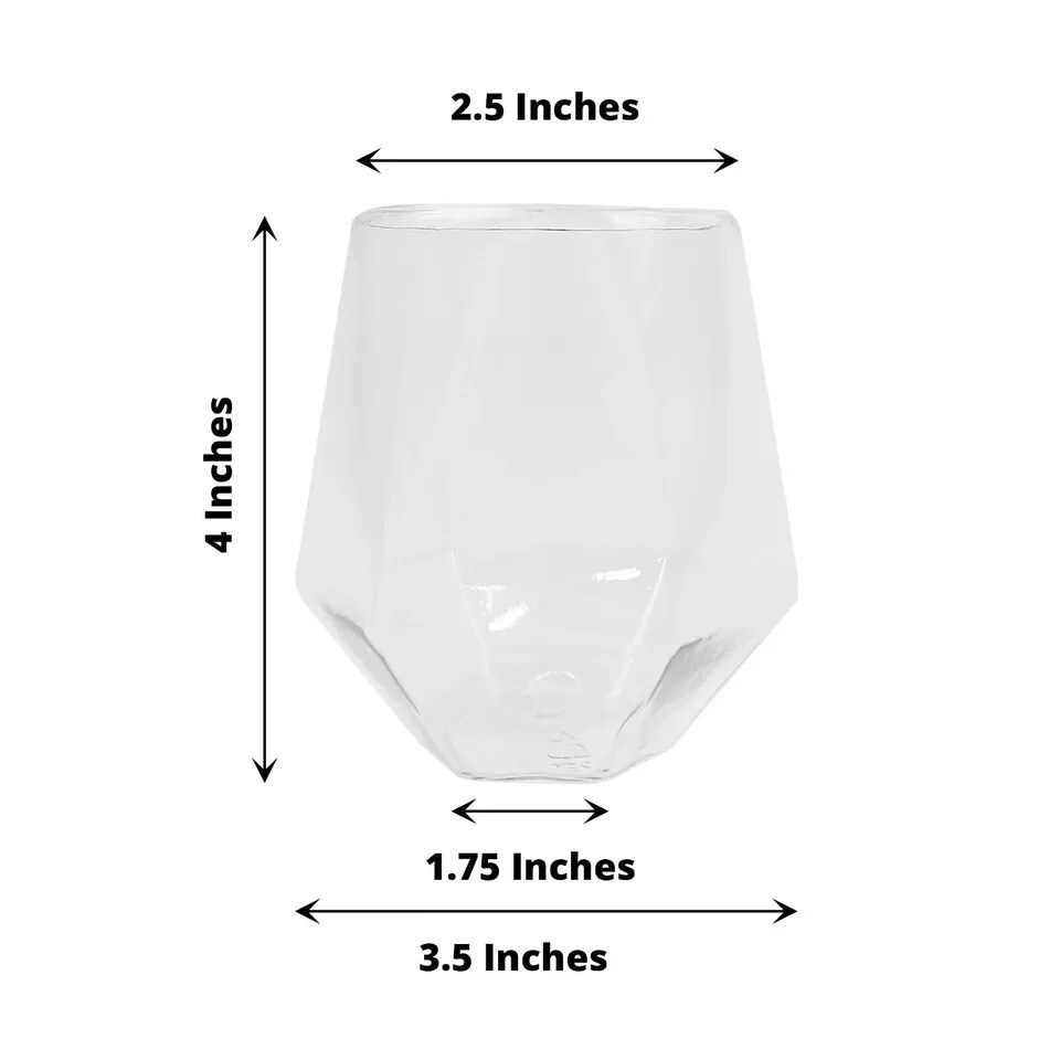 12 Clear 12 oz Geometric Stemless Plastic Wine Glasses Party Events Decorations