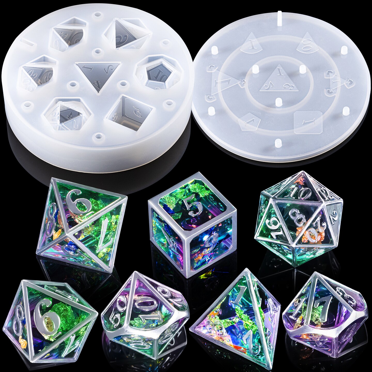 LET&#x27;S RESIN Upgraded Dice Resin Molds, Large DND Silicone Dice Molds for Resin with 7 Cavities, Polyhedral Stereoscopic Game Dice Epoxy Resin Molds for DIY Dices Making, Table Board Game
