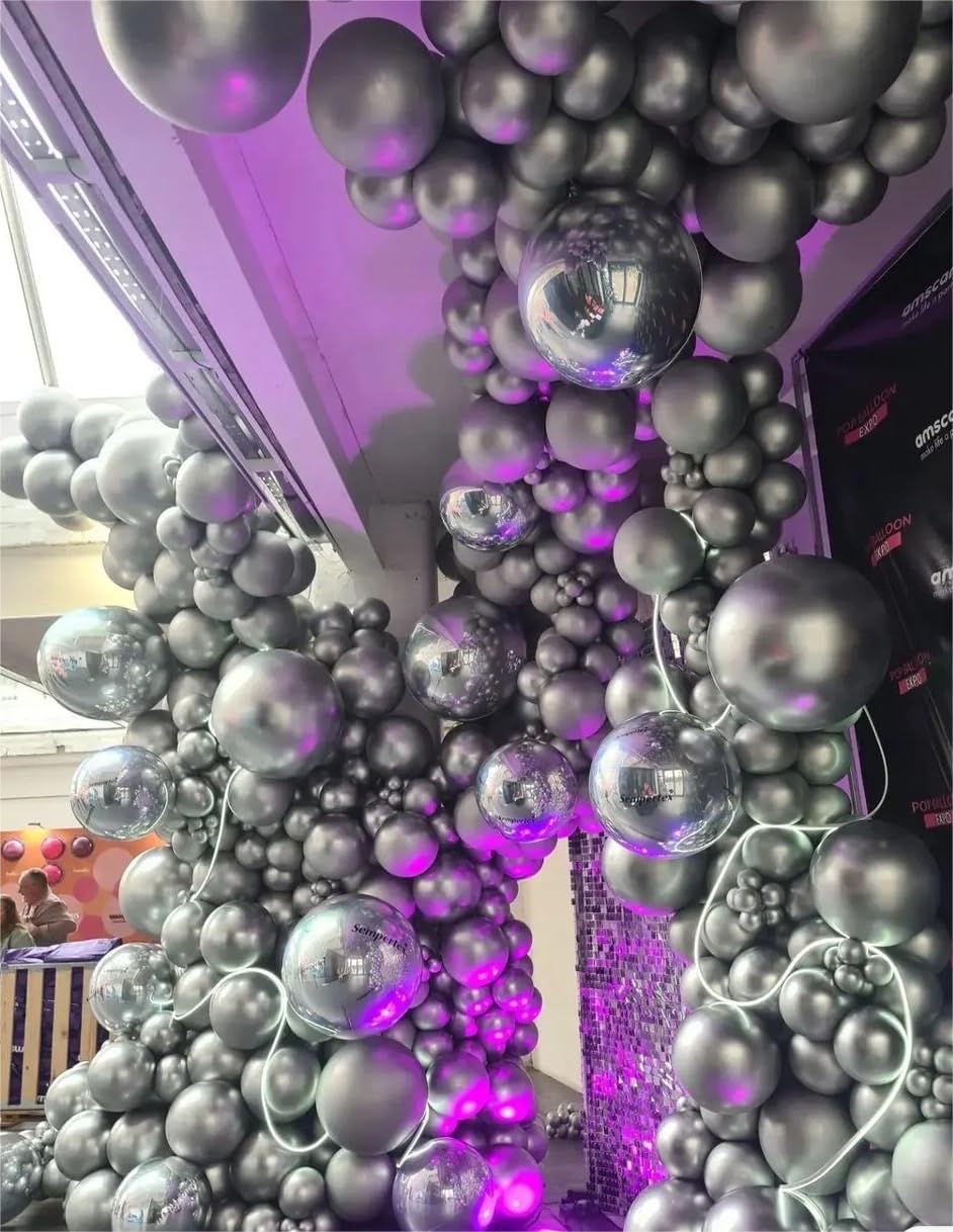 MOXMAY Metallic Silver Balloons, 50 Pcs 12 Inch Silver Chrome Latex Balloons for Balloon Garland or Arch as Wedding, Birthday, Disco Party Balloons Decorations