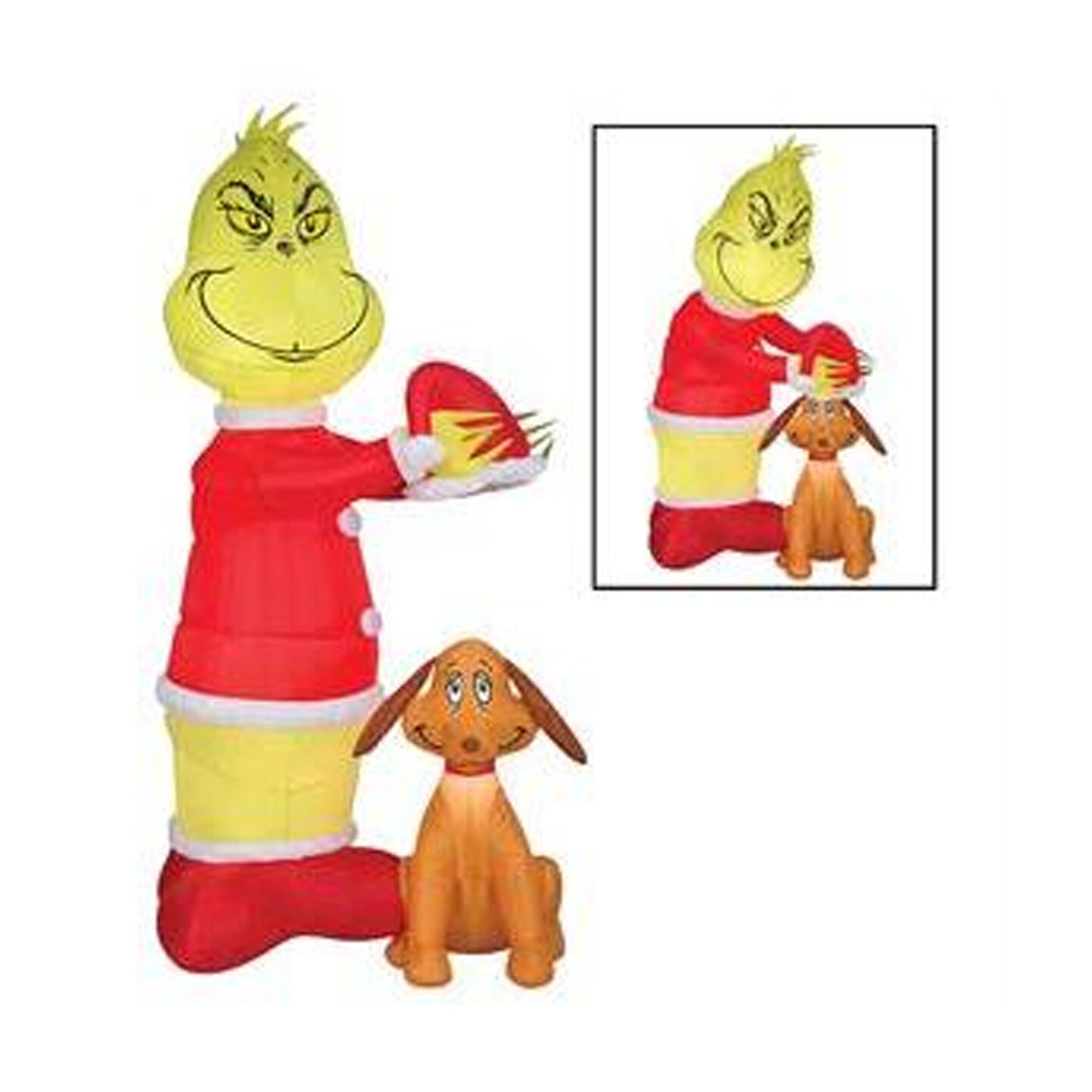 35" Animated Grinch Inflatable with Santa Hat for Max Christmas Yard Decor