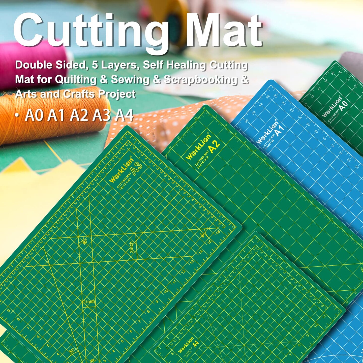 WORKLION 12&#x22; x 18&#x22; Art Self Healing PVC Cutting Mat, Double Sided, Gridded Rotary Cutting Board for Craft, Fabric, Quilting, Sewing, Scrapbooking Project&#x2026;&#x2026;