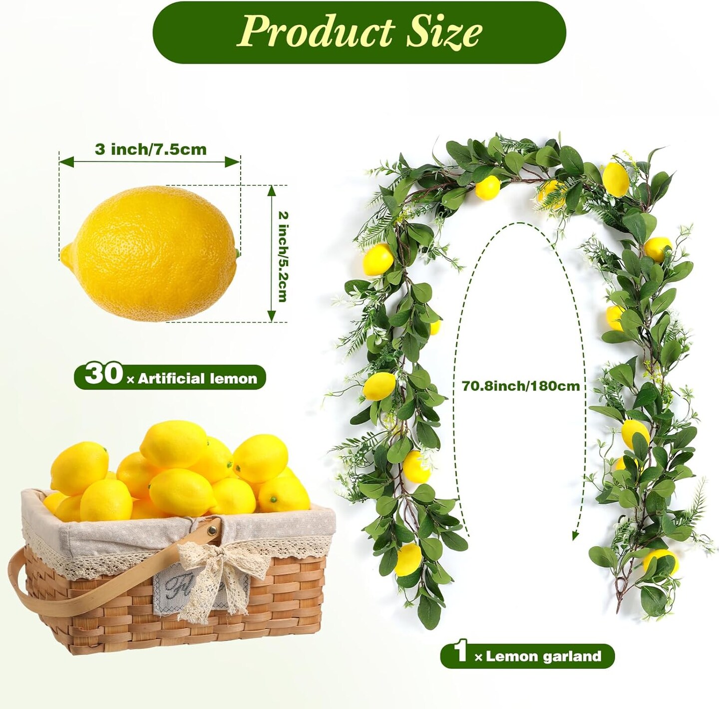 6 ft Artificial Lemon Garland 30 Pcs 3 x 2 Inch Fake Lemons Spring Greenery Garland Wreath Faux Lemon Decoration for Home Front Wedding Party Table