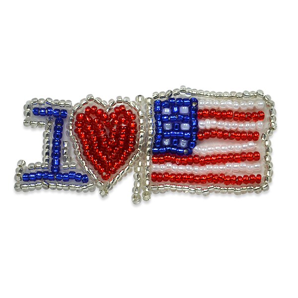 I Heart USA Flag Beaded Applique/Patch