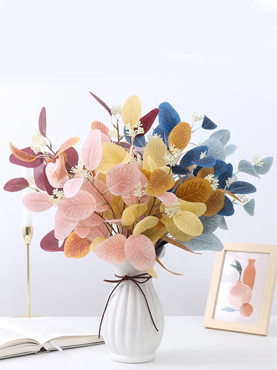 6pcs Artificial Eucalyptus Stems Pink Fake Eucalyptus Leaves Tall Eucalyptus Branches Floral Decorations for Boho Home Decor Flowers Arrangement
