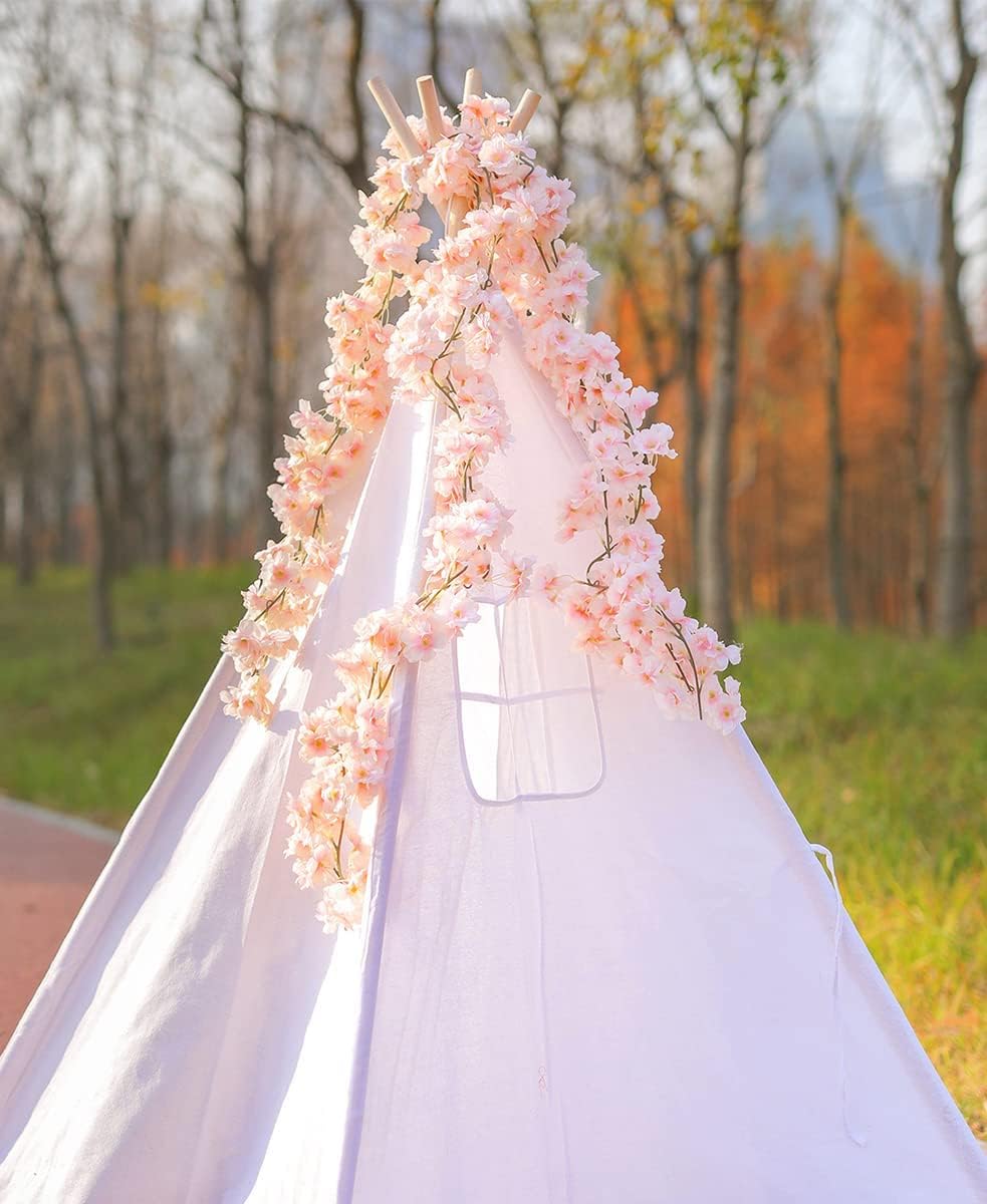 8PCS Artificial Cherry Blossom Flower Garlands – 47.2ft Hanging Vines for Spring Home, Room, Wedding, Party, and Kawaii Decorations (Pink)