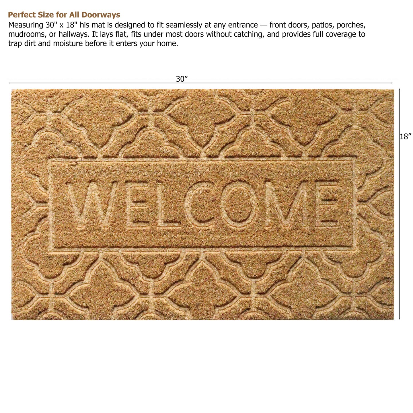 Gardenised Heavy Duty Coco Coir Doormat Non Slip PVC Baking Embossed Welcome Design Natural Coconut Fiber Floor Mat for Front Door Porch Patio Entryway Garage Mudroom & Outdoor Use 18x30"
