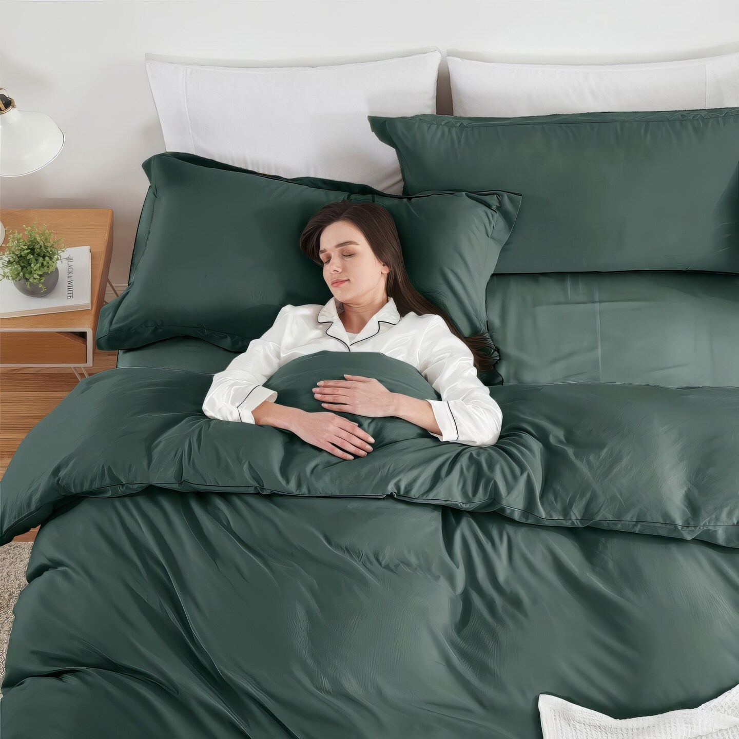 Hearth & Harbor Duvet Cover With Fitted Sheet Soft Double Brushed Bedding Set