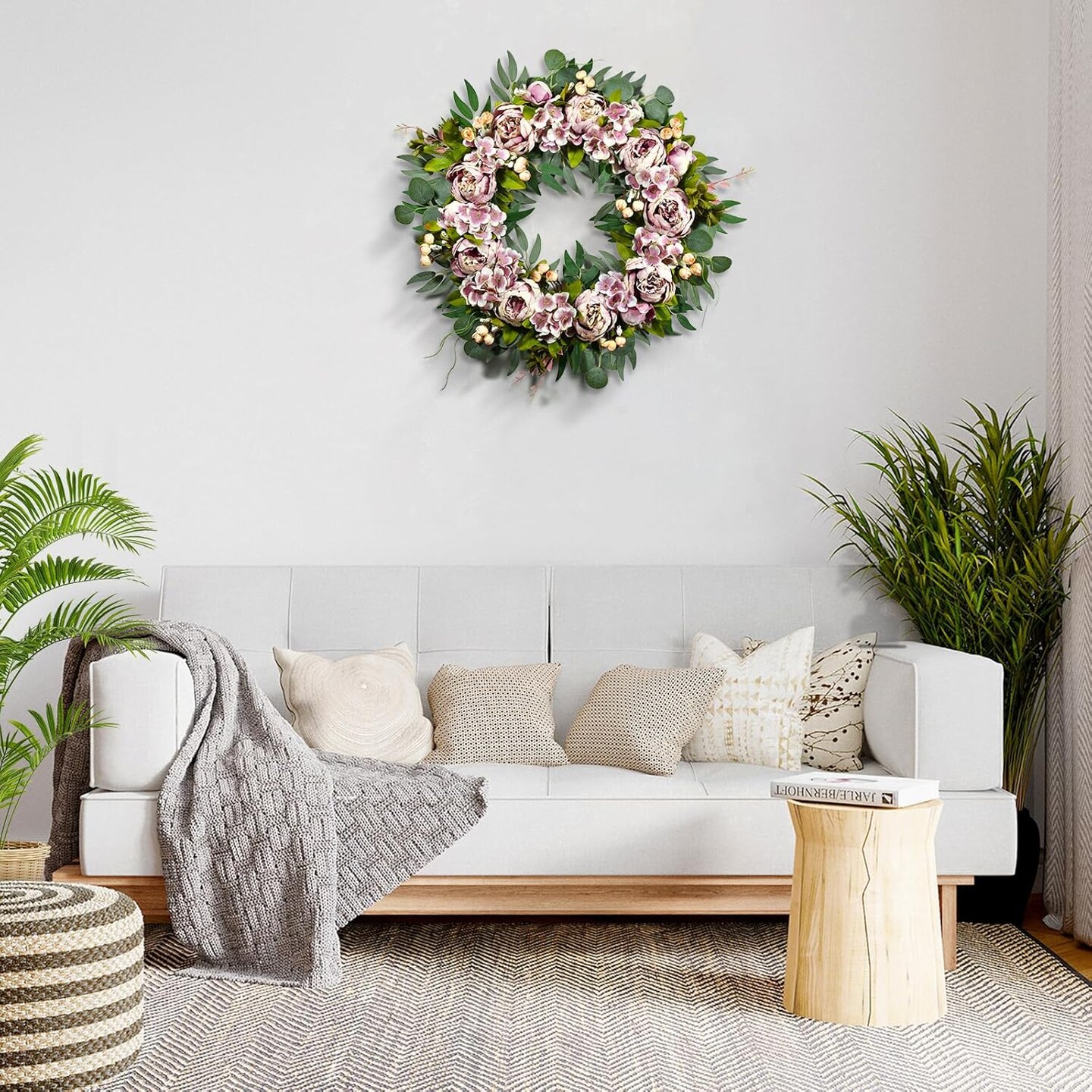 24" Peony & Hydrangea Wreath – Spring & Summer Floral Wreath for Door, Wall & Kitchen