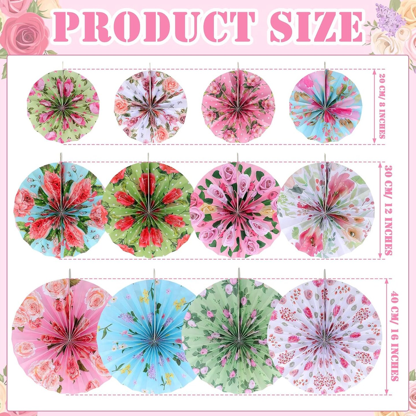 12 Pcs Paper Flowers Hanging Decorations for Wall Paper Fans Tea Party Decoration Floral Backdrop Classroom Decor