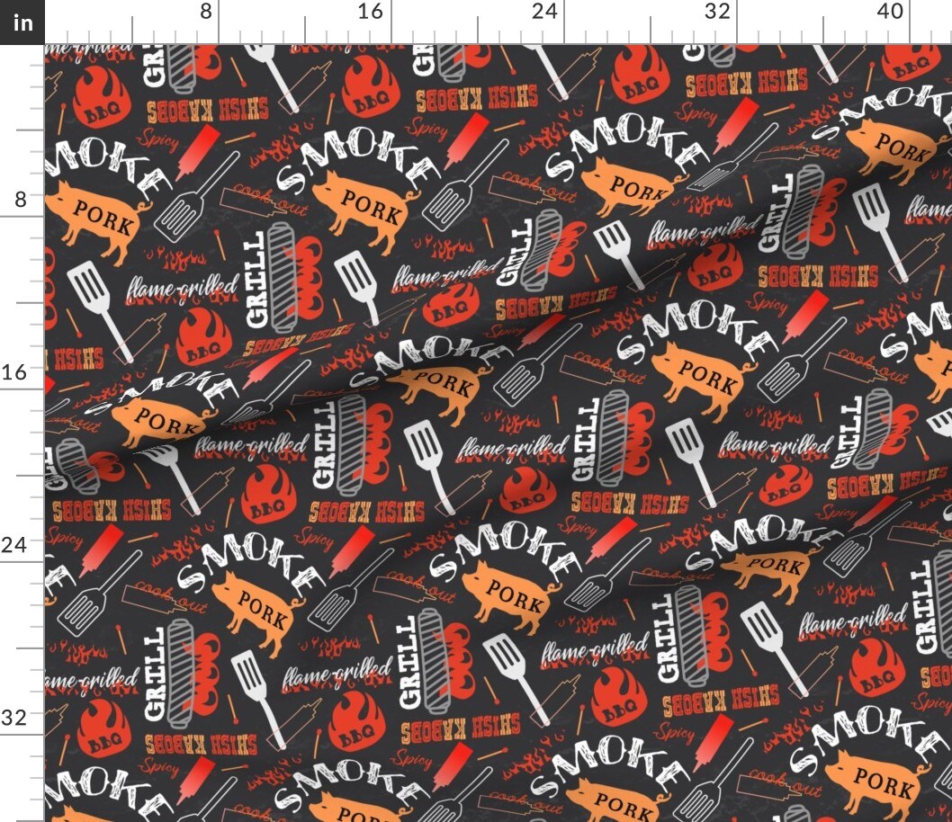 Black Summer Bbq Fire Custom Printed Fabric by Spoonflower Various Fabrics by the Yard or Fat Quarter