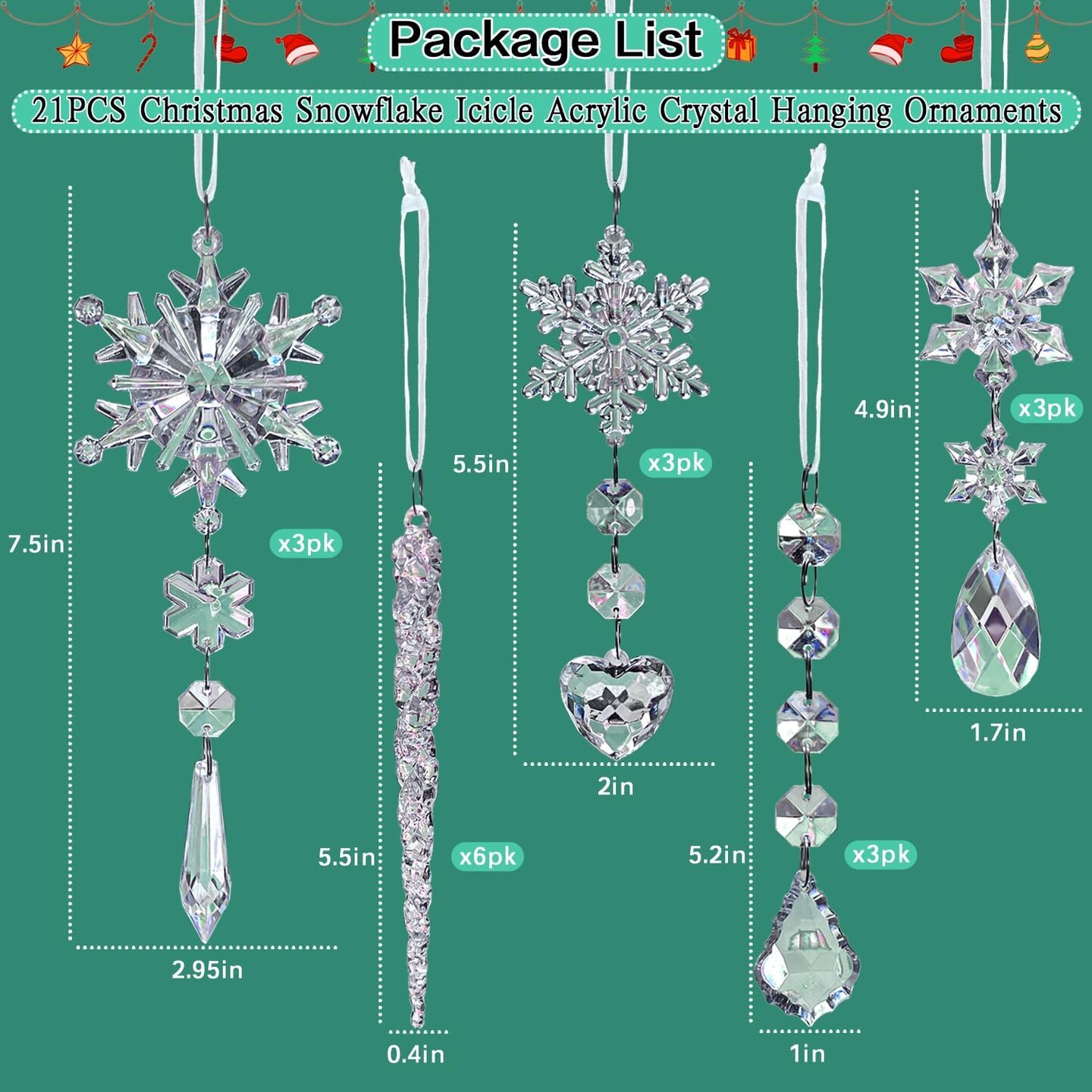21pcs Crystal Christmas Ornaments