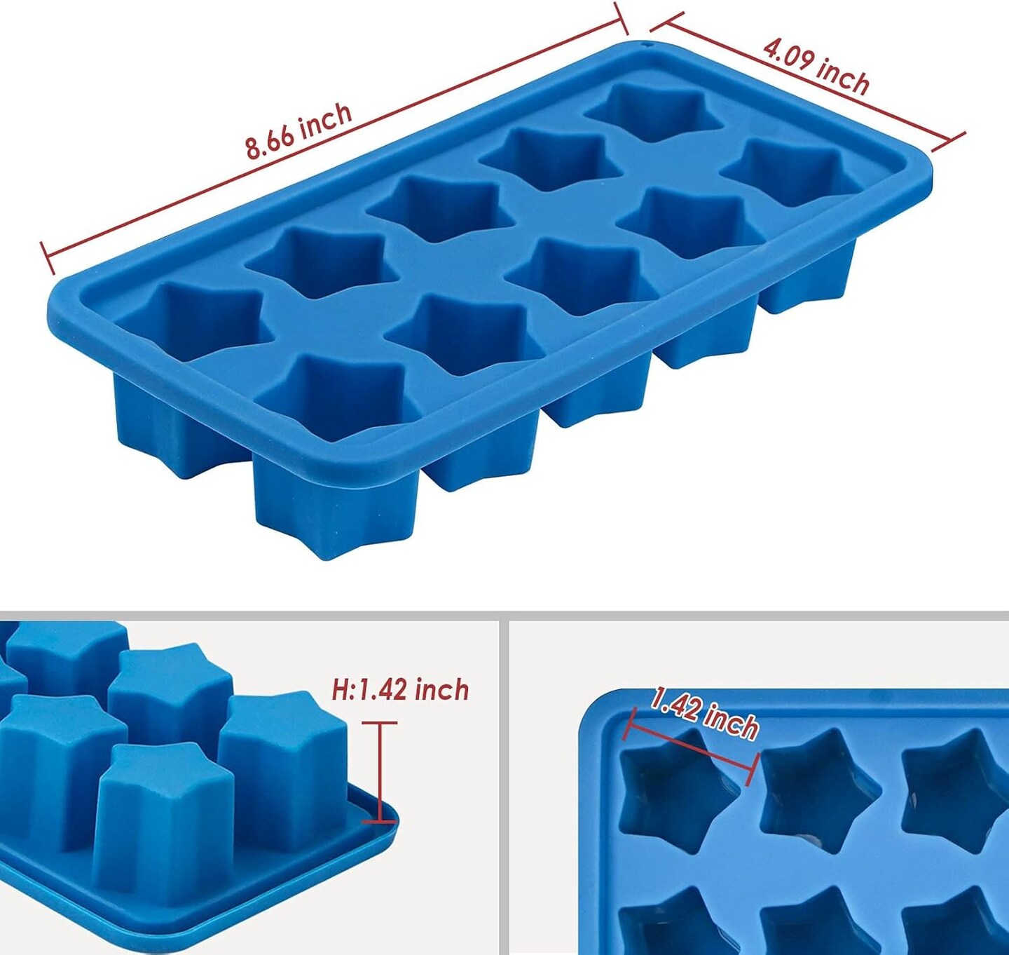 Star-Shaped Silicone Ice Cube Trays – Pack of 3, Easy-Release Molds for Whiskey, Cocktails, Jelly, and Crayons, Blue