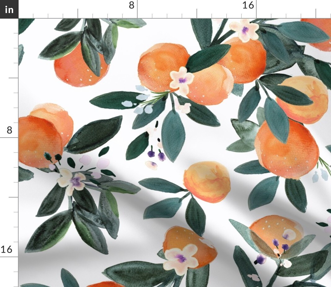 Clementine White Oranges Vintage Fruit Citrus Summer Orchard Custom Printed Fabric by Spoonflower Various Fabrics by the Yard or Fat Quarter