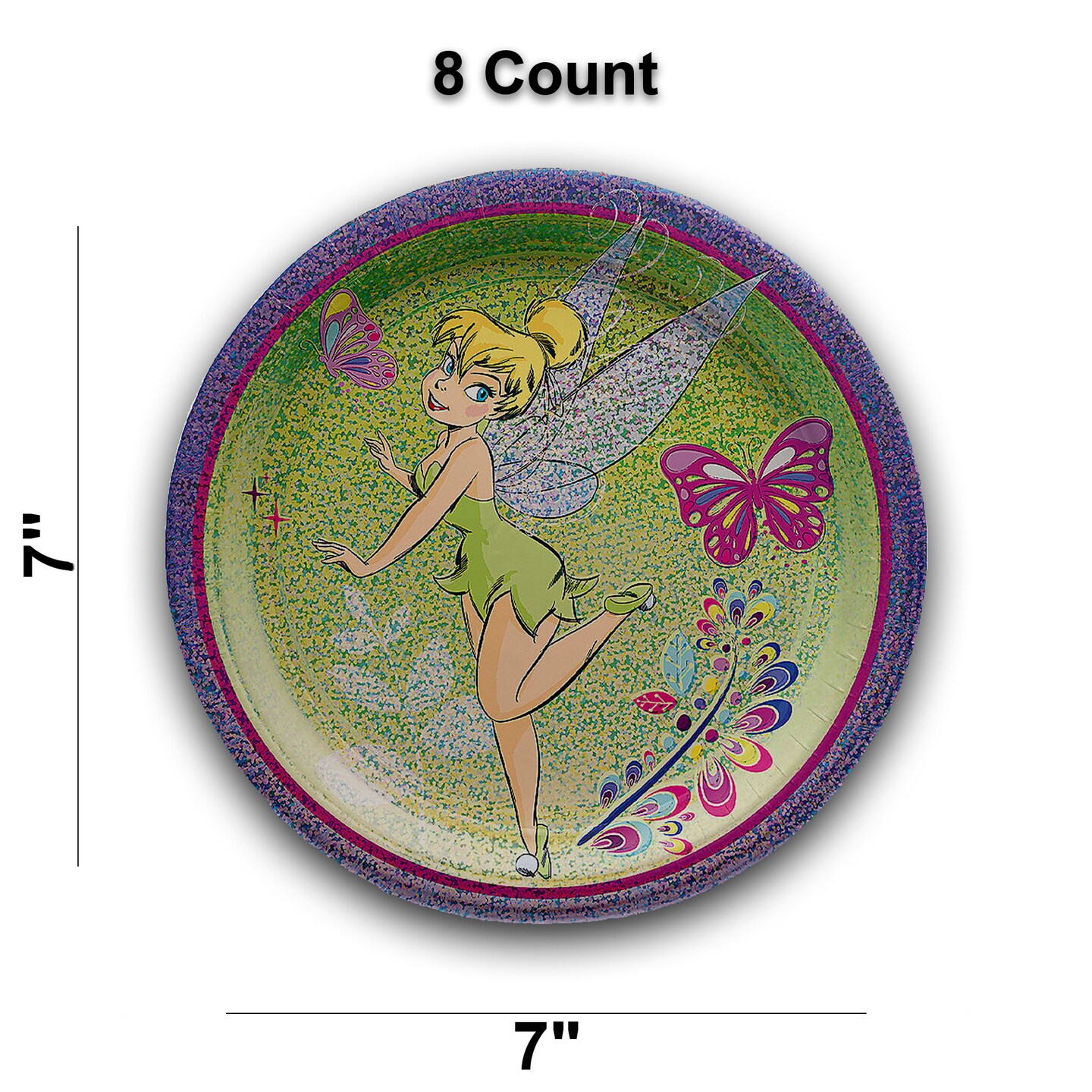 8 Ct. Tinkerbell Paper Dessert Plates 7&#x22; Magical Party Plates