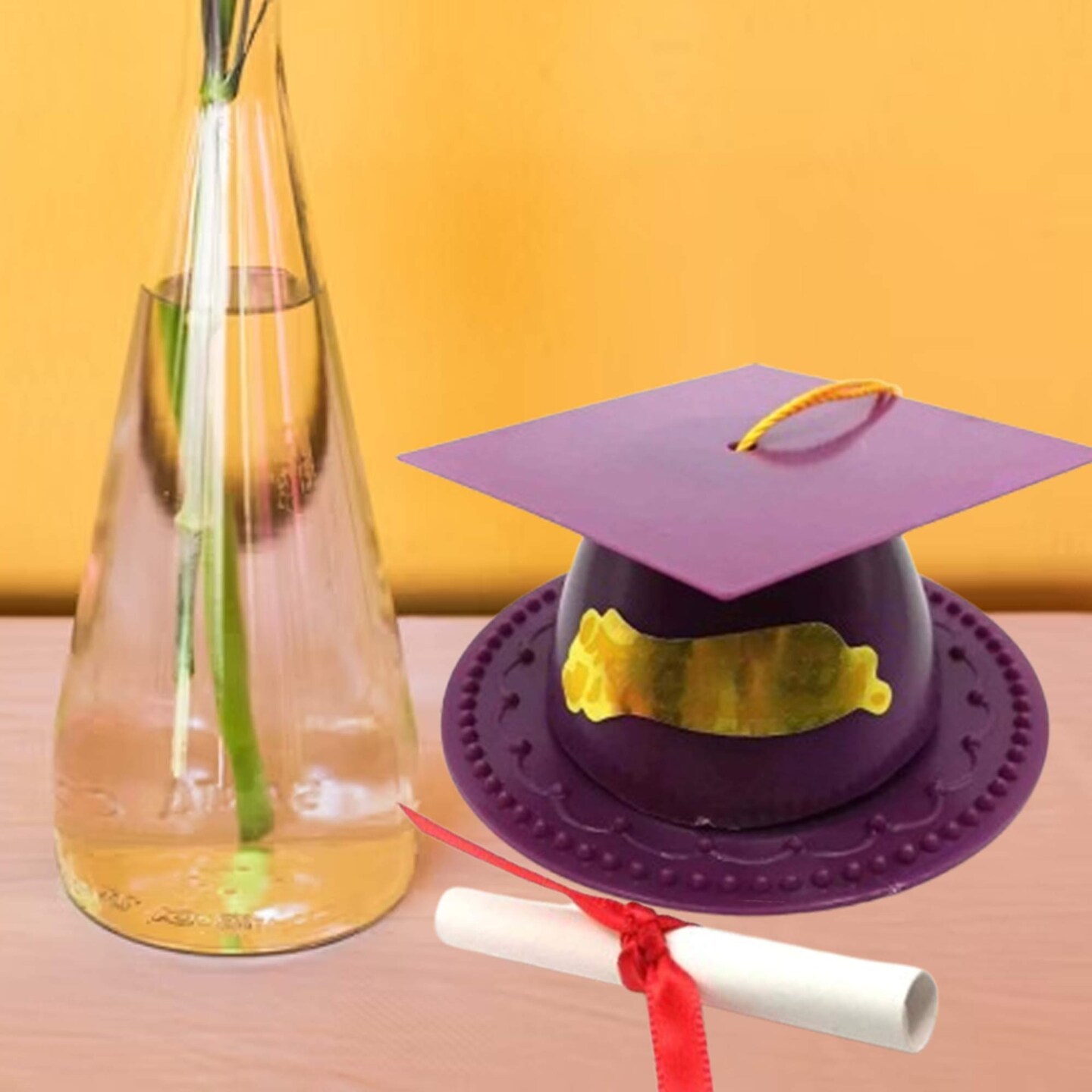 24 Count Graduation Cap Cake Topper with Diploma Plastic Paper Party Decoration Purple 3.5 Inch