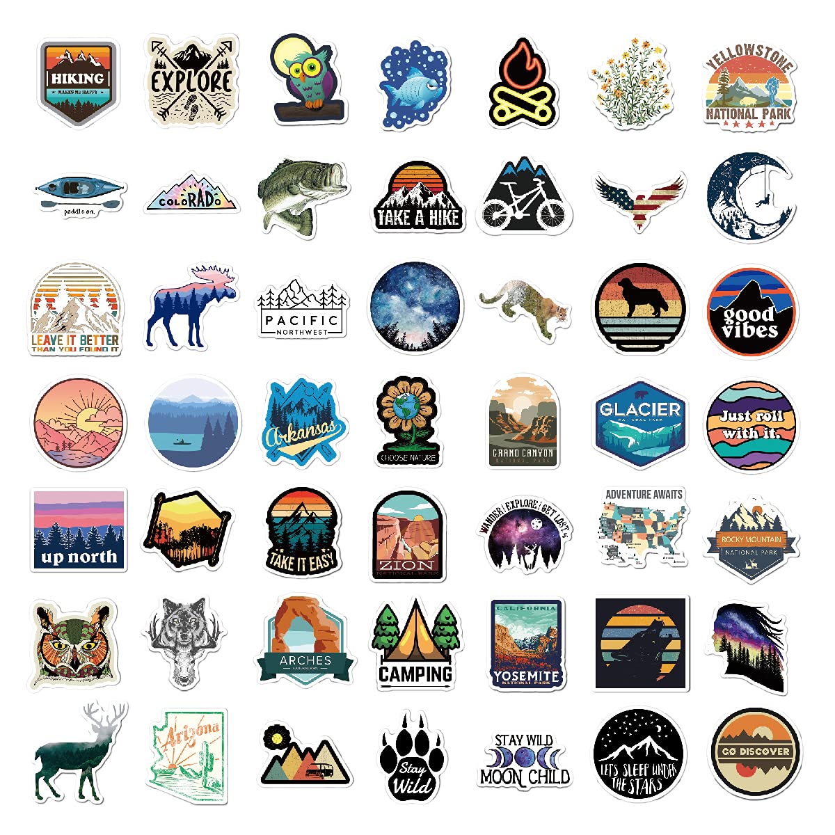 200PCS Camping Stickers - Water Bottles, Outdoor Adventure, Vinyl Waterproof Stickers Packs for Laptop, Travel &#x26; Hiking, Bike, Bumper, Suitcase, Luggage, Car, Wilderness, Nature