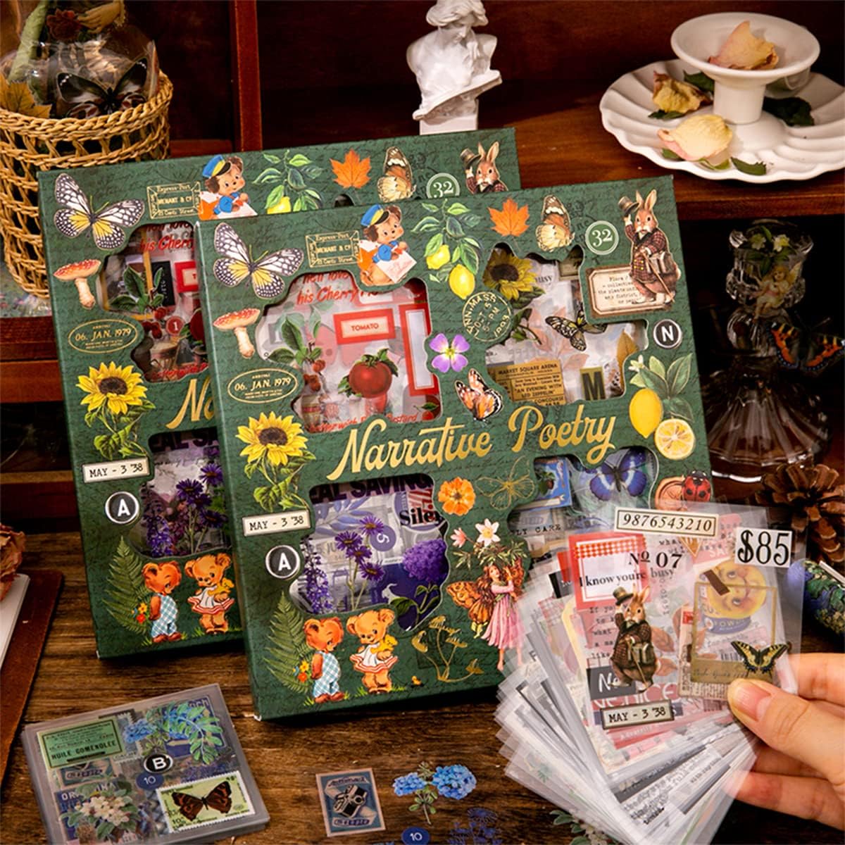 640Pcs Vintage Nature Scrapbook Stickers Poetry of Fabrics (Colorful) 7.48 x 0.79 x 7.47 inches