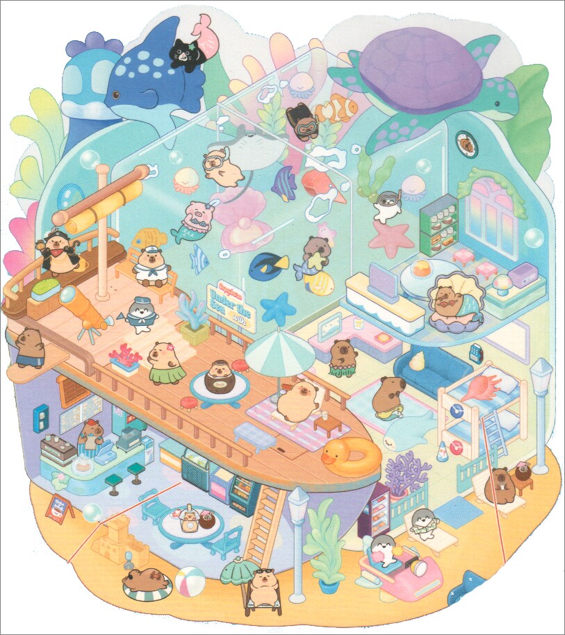 Underwater House Sticker Scene, Isometric Stickers with Cute Animals, Adorabilities