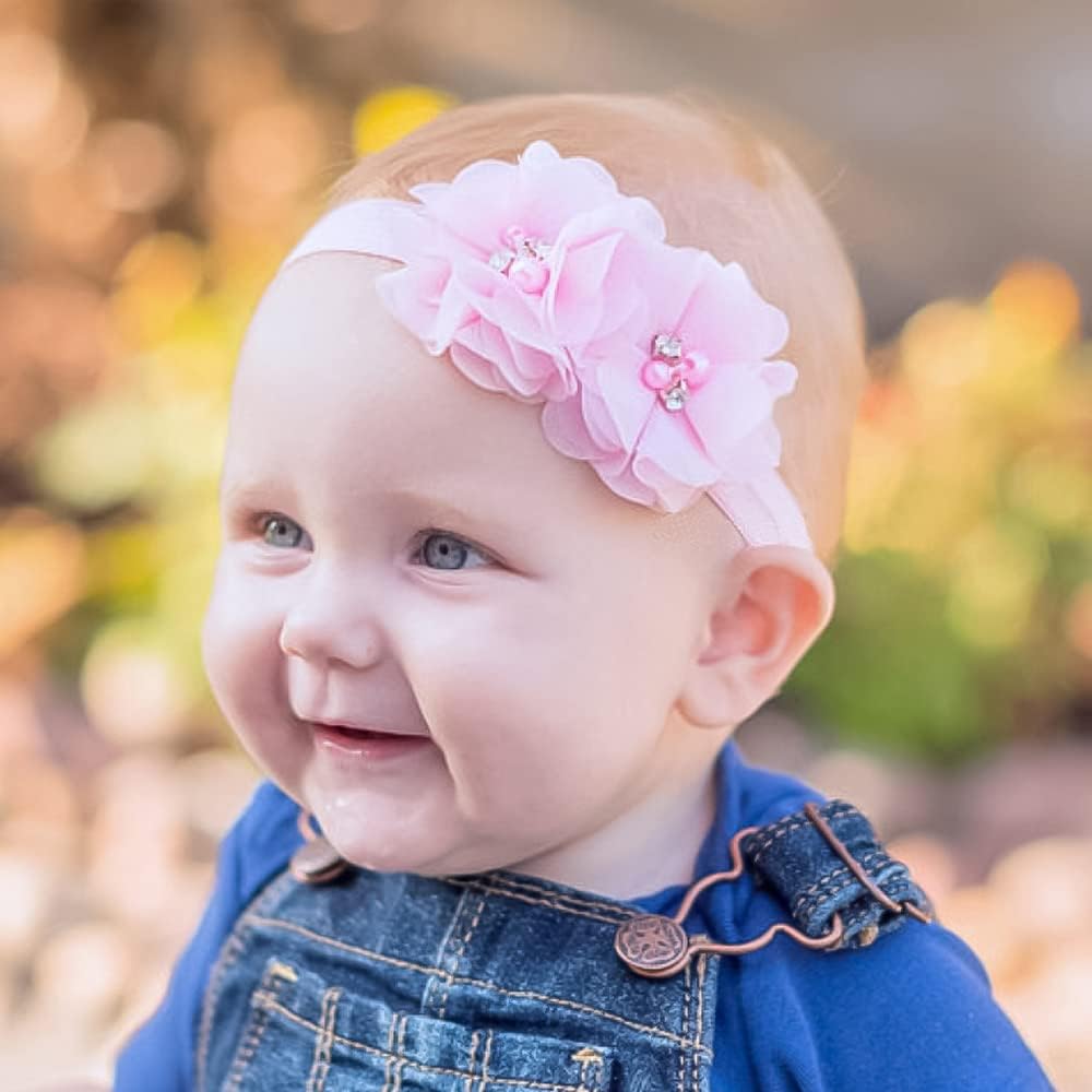 30 PCS Rhinestone Pearl Pink Chiffon Flower Sewing Fabric Appliques