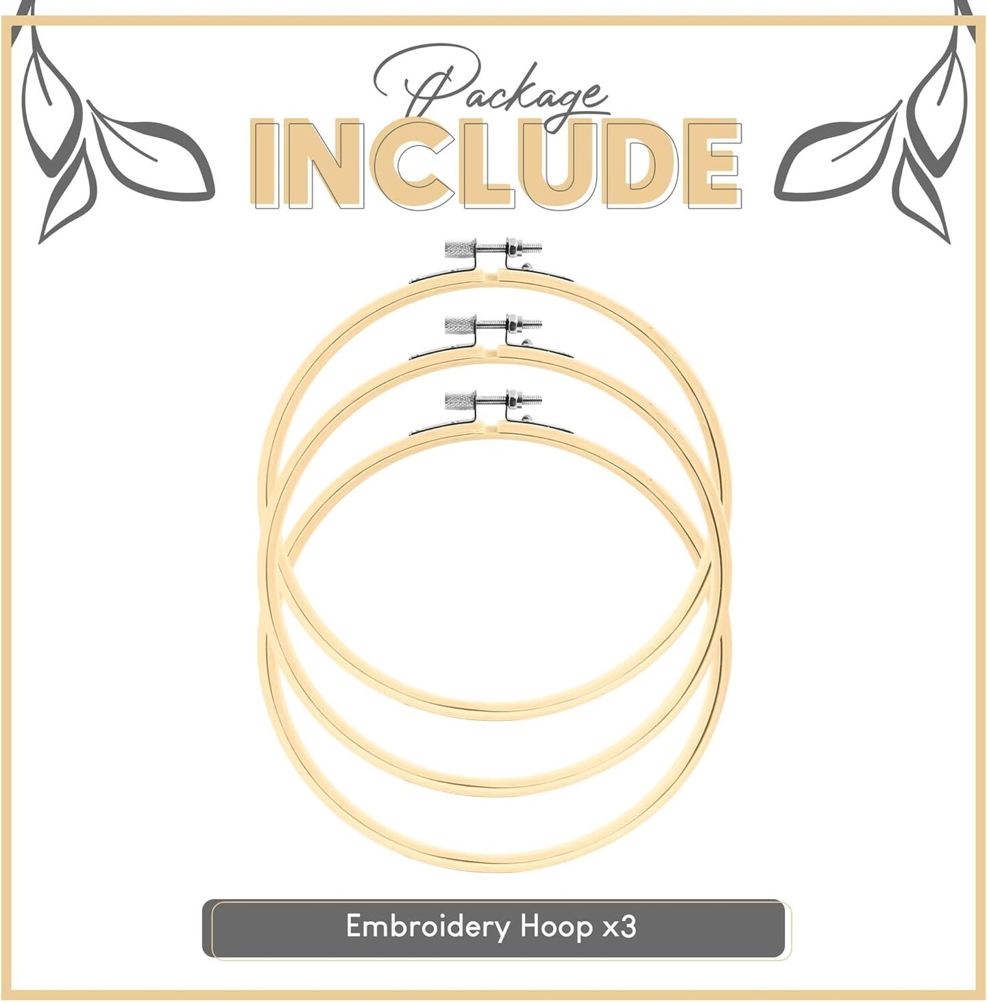 Embroidery Hoops 3 Pack Set: Premium Bamboo Wood Rings,Sizes 5 -10 Inch Diameter, (7")