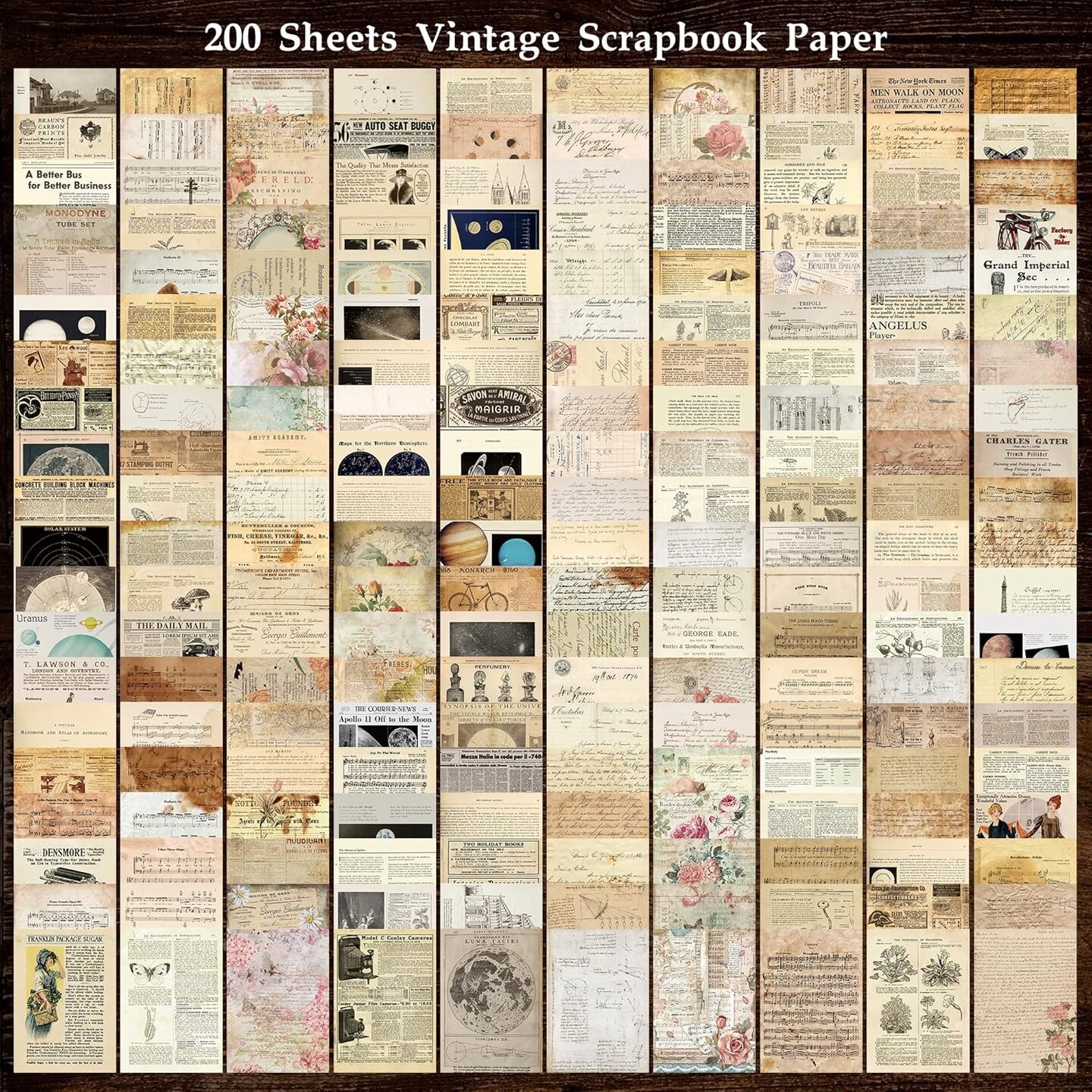 200 Sheets of Vintage Scrapbook Paper (Vintage 6 Theme) 6.8 x 4.8 inches or 17 x 12 cm
