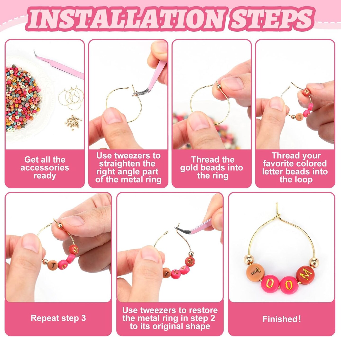 50 Set Personalized Wine Glass Charms Rings 1000 Letters Beads